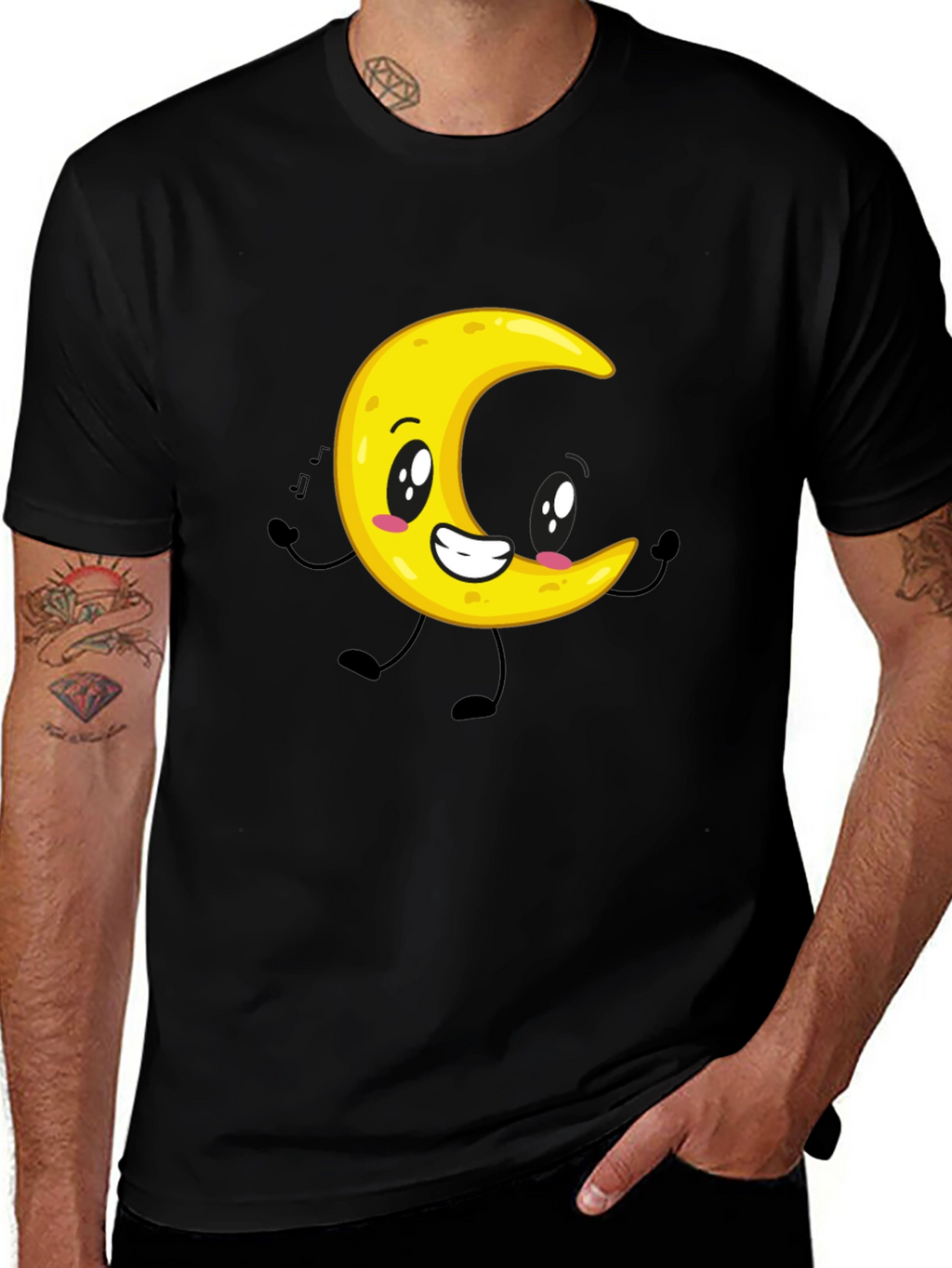 Cartoon Moon Graphic Black T-Shirt