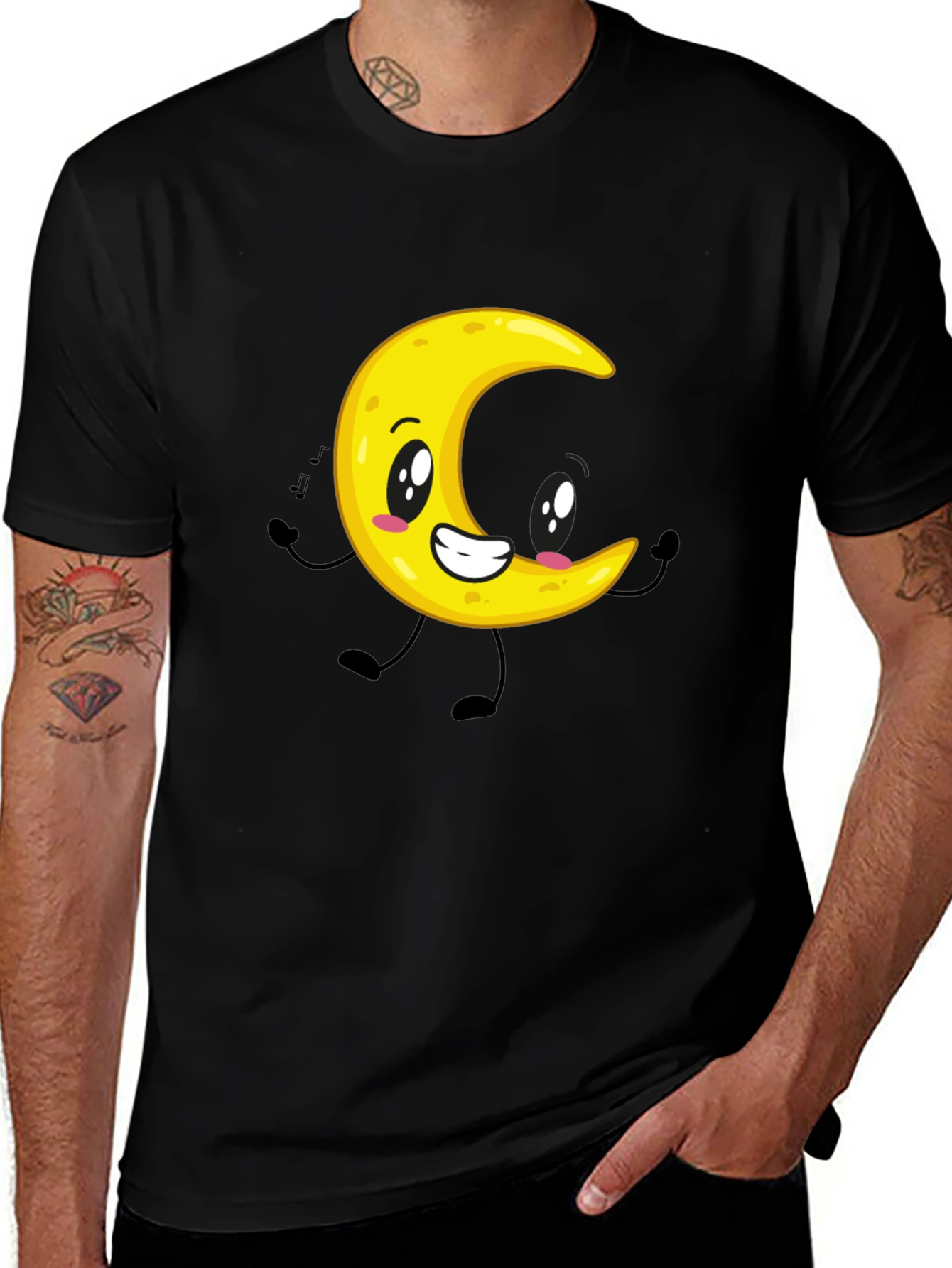 Cartoon Moon Graphic Black T-Shirt