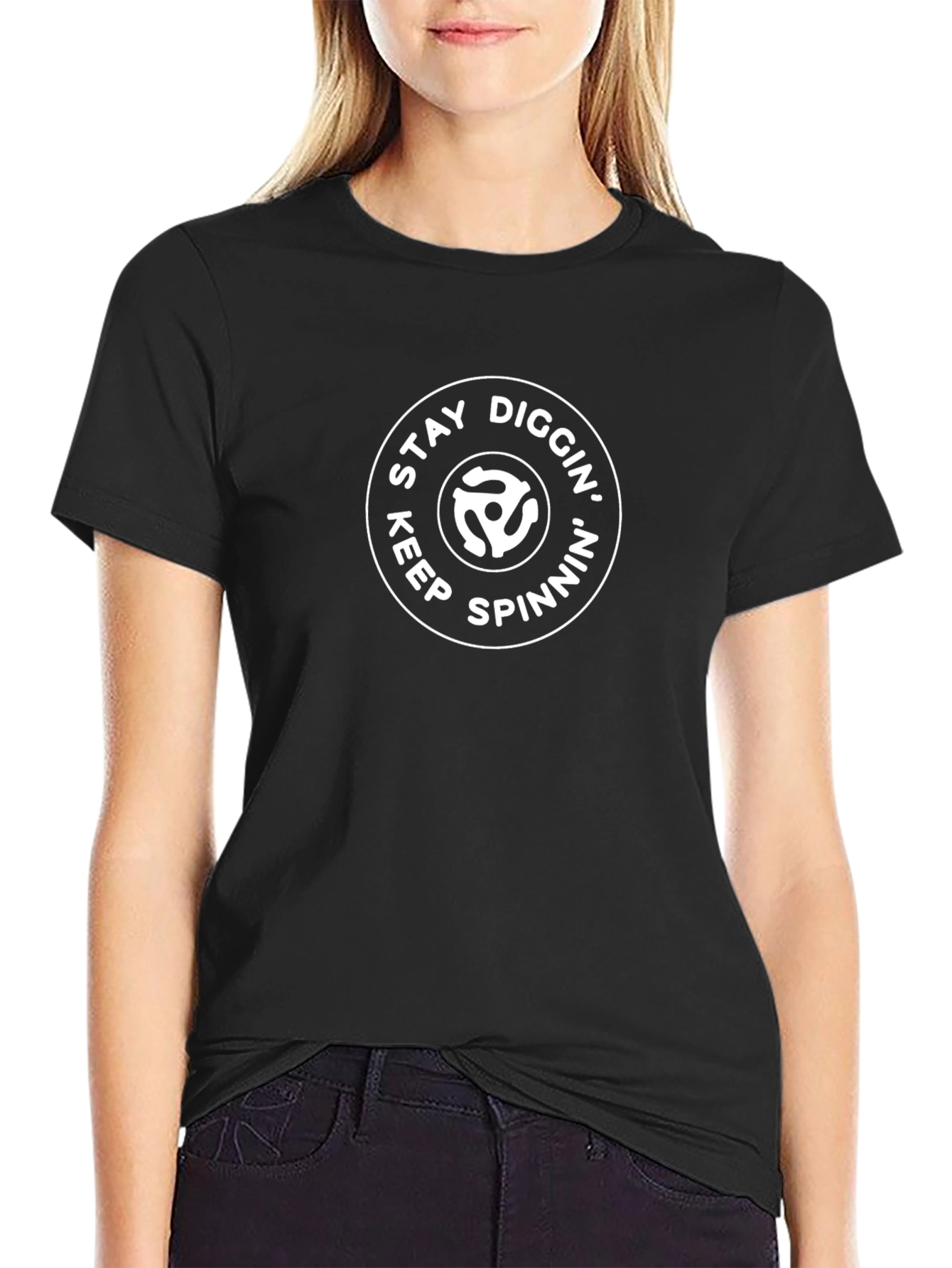 Stay Diggin Keep Spinnin Black T-Shirt