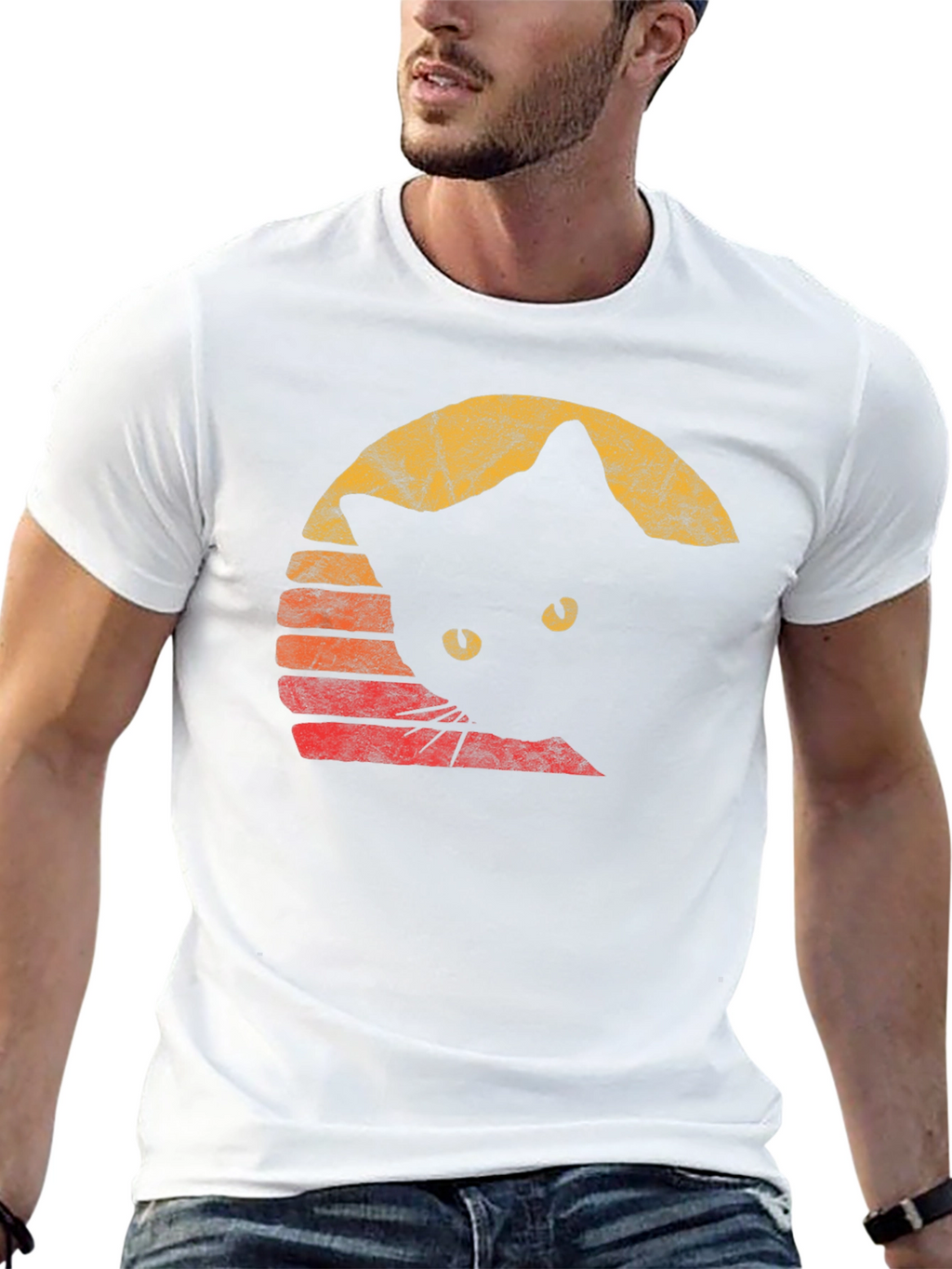 Retro Cat Graphic Tee - Black Cotton Comfort