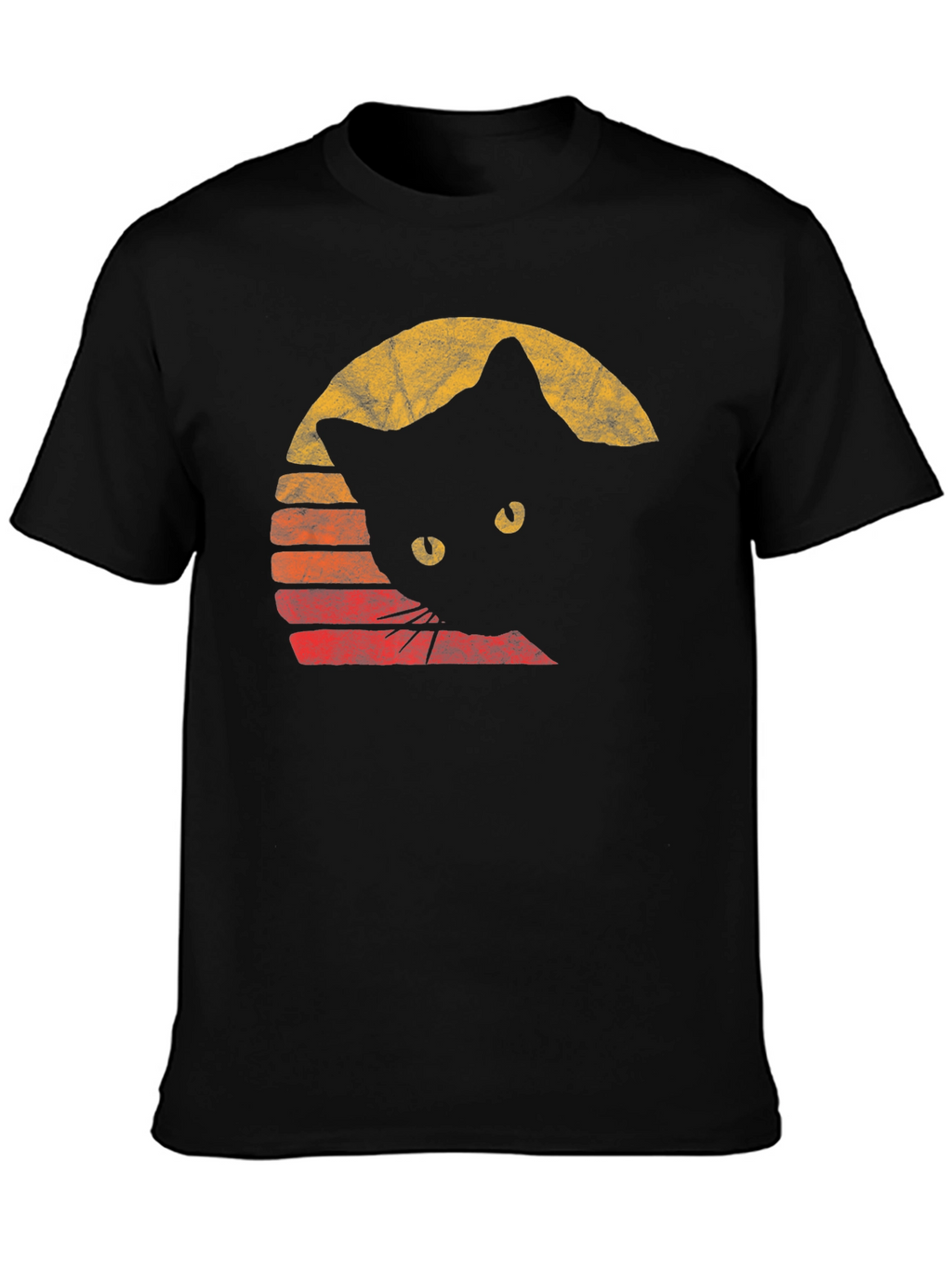 Retro Cat Graphic Tee - Black Cotton Comfort