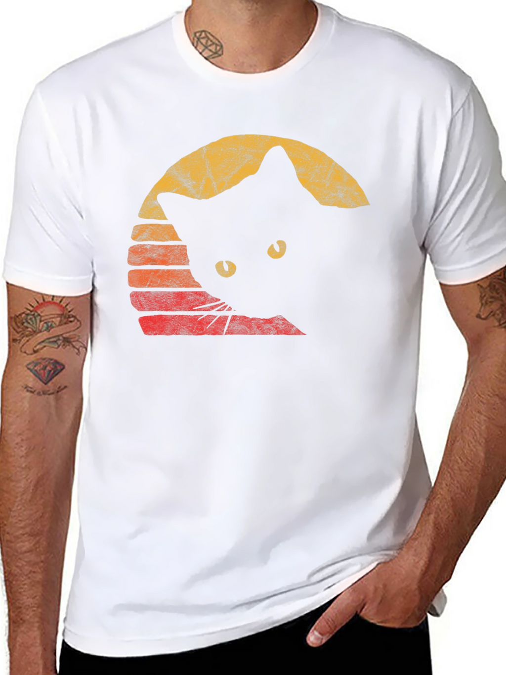 Retro Cat Graphic Tee - Black Cotton Comfort