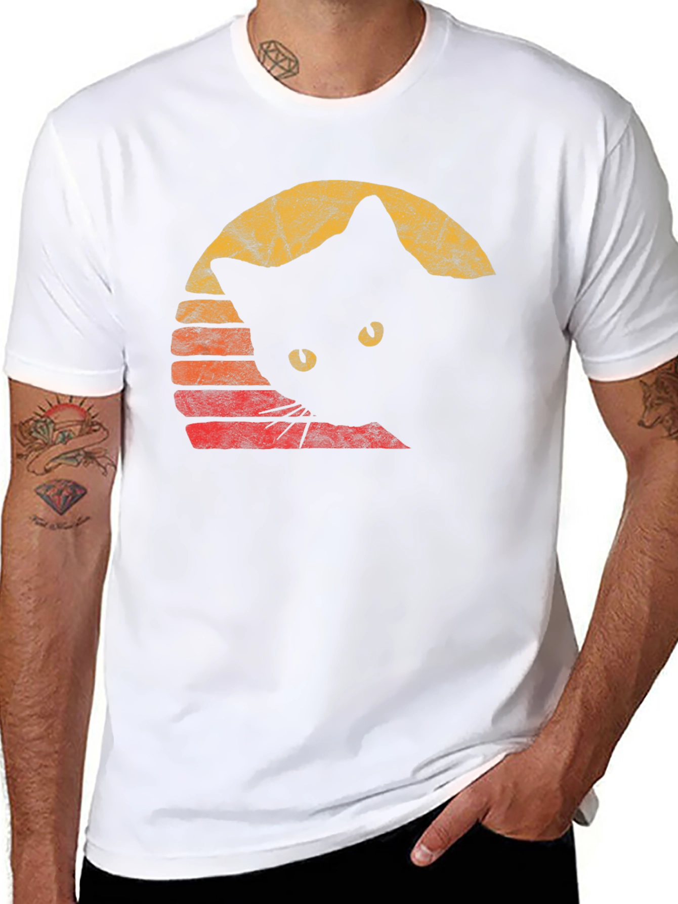 Retro Cat Graphic Tee - Black Cotton Comfort