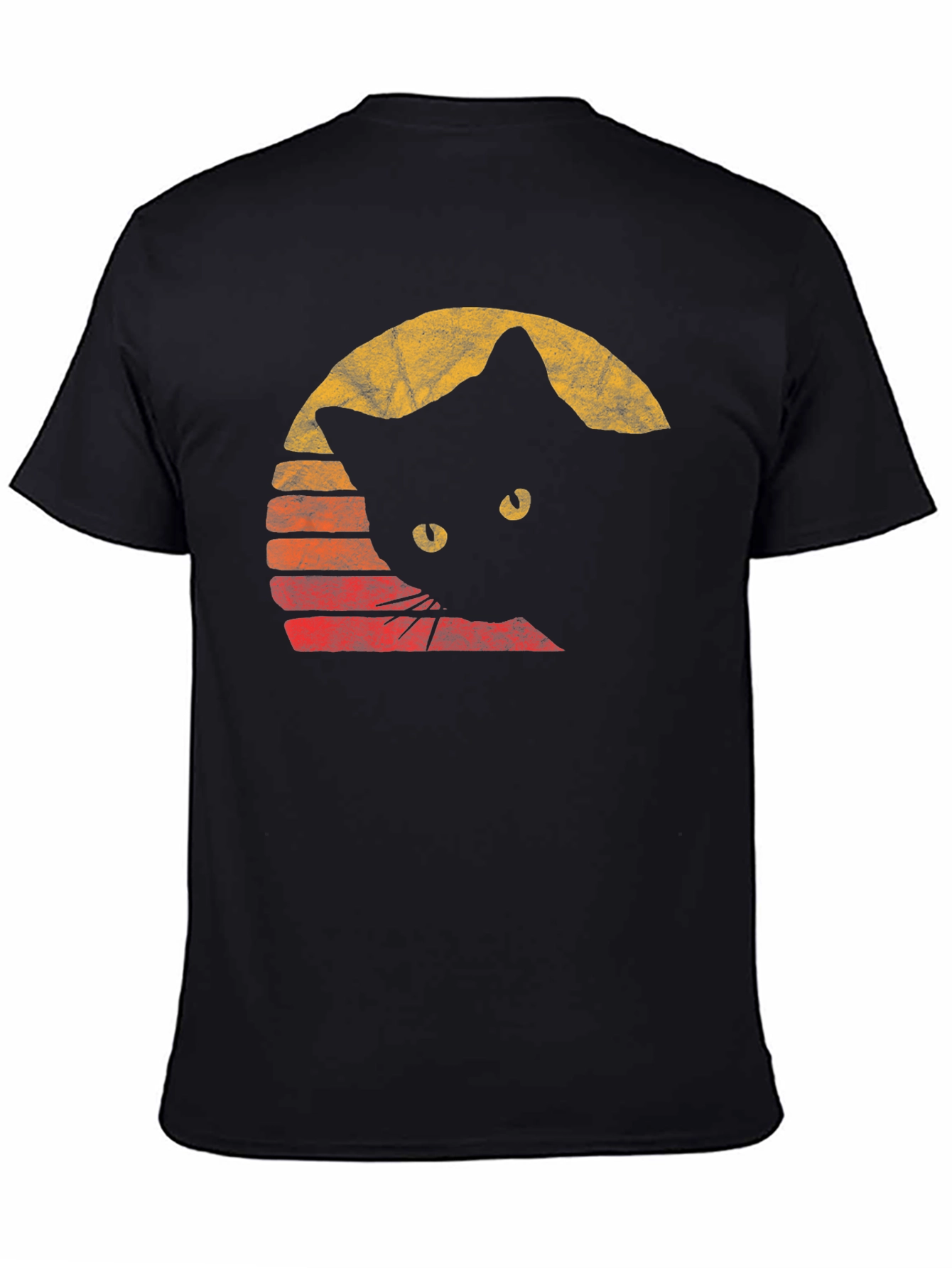 Retro Cat Graphic Tee - Black Cotton Comfort