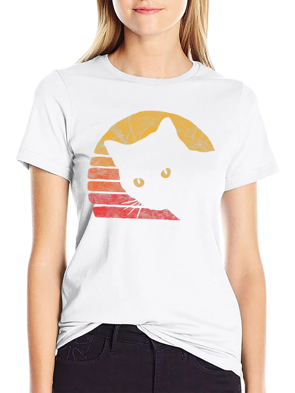 Retro Cat Graphic Tee - Black Cotton Comfort