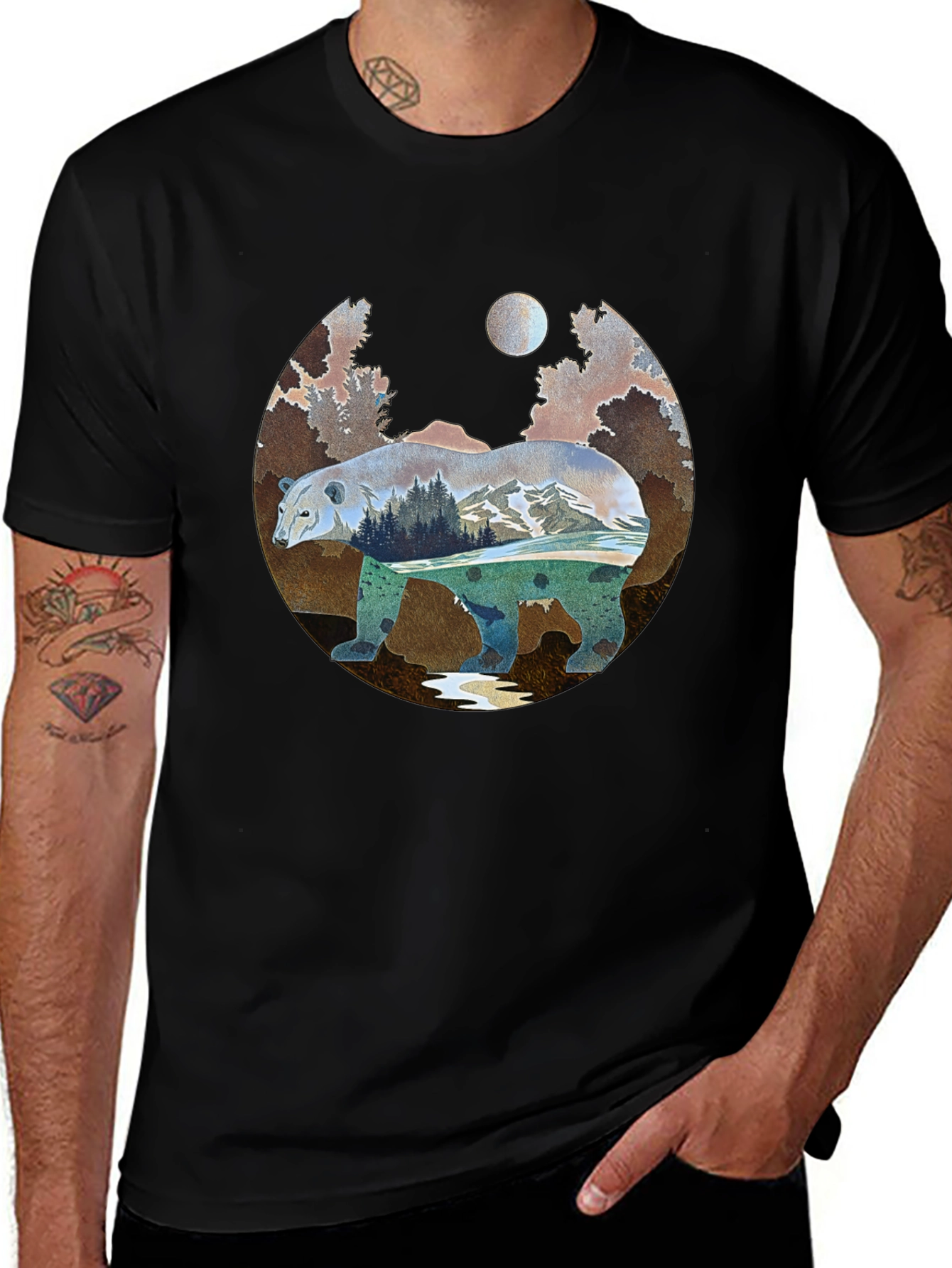 Nature Bear Graphic Tee - Black