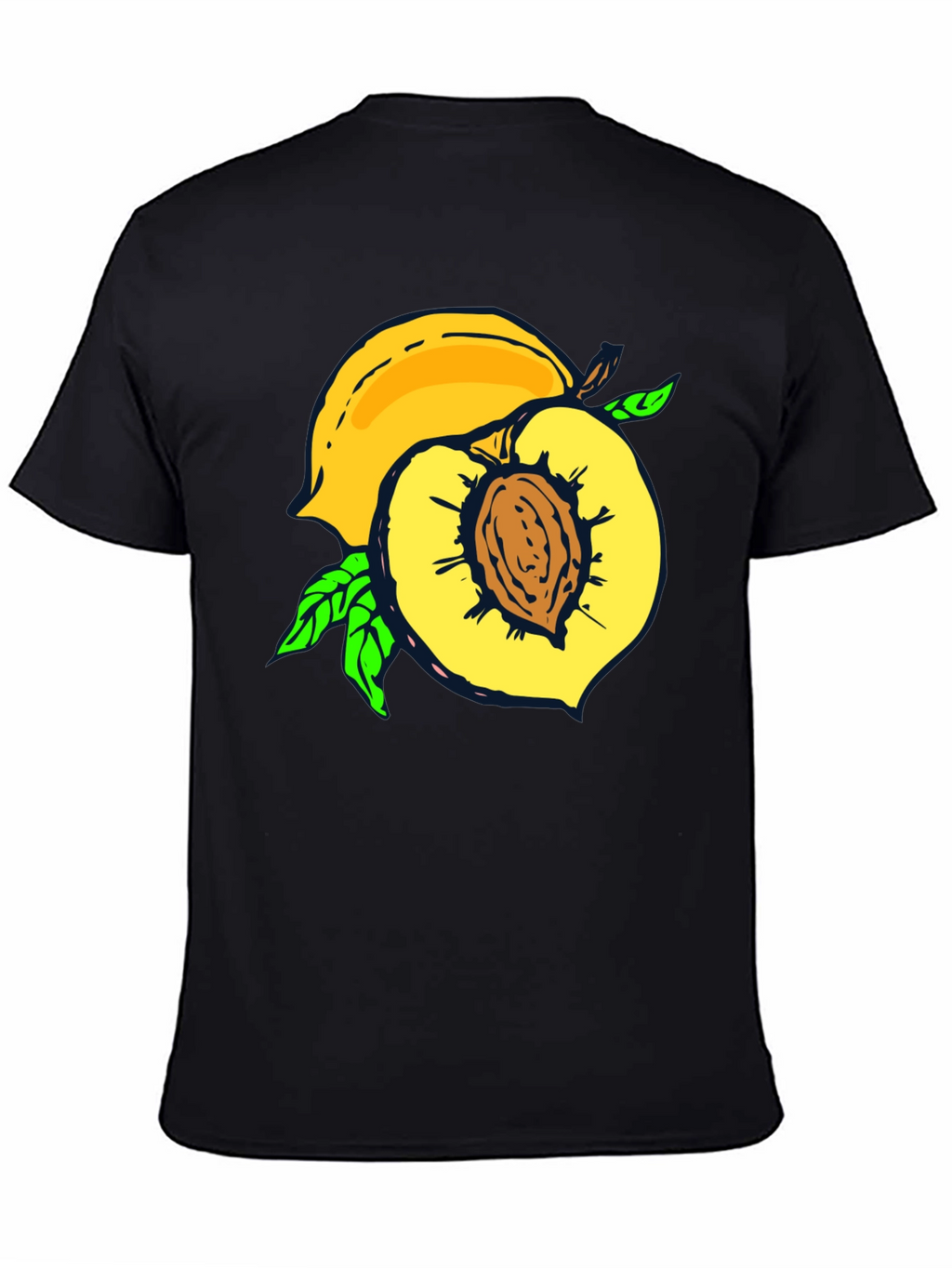 Peach Graphic Tee - Fruit Lovers Casual Black T-Shirt