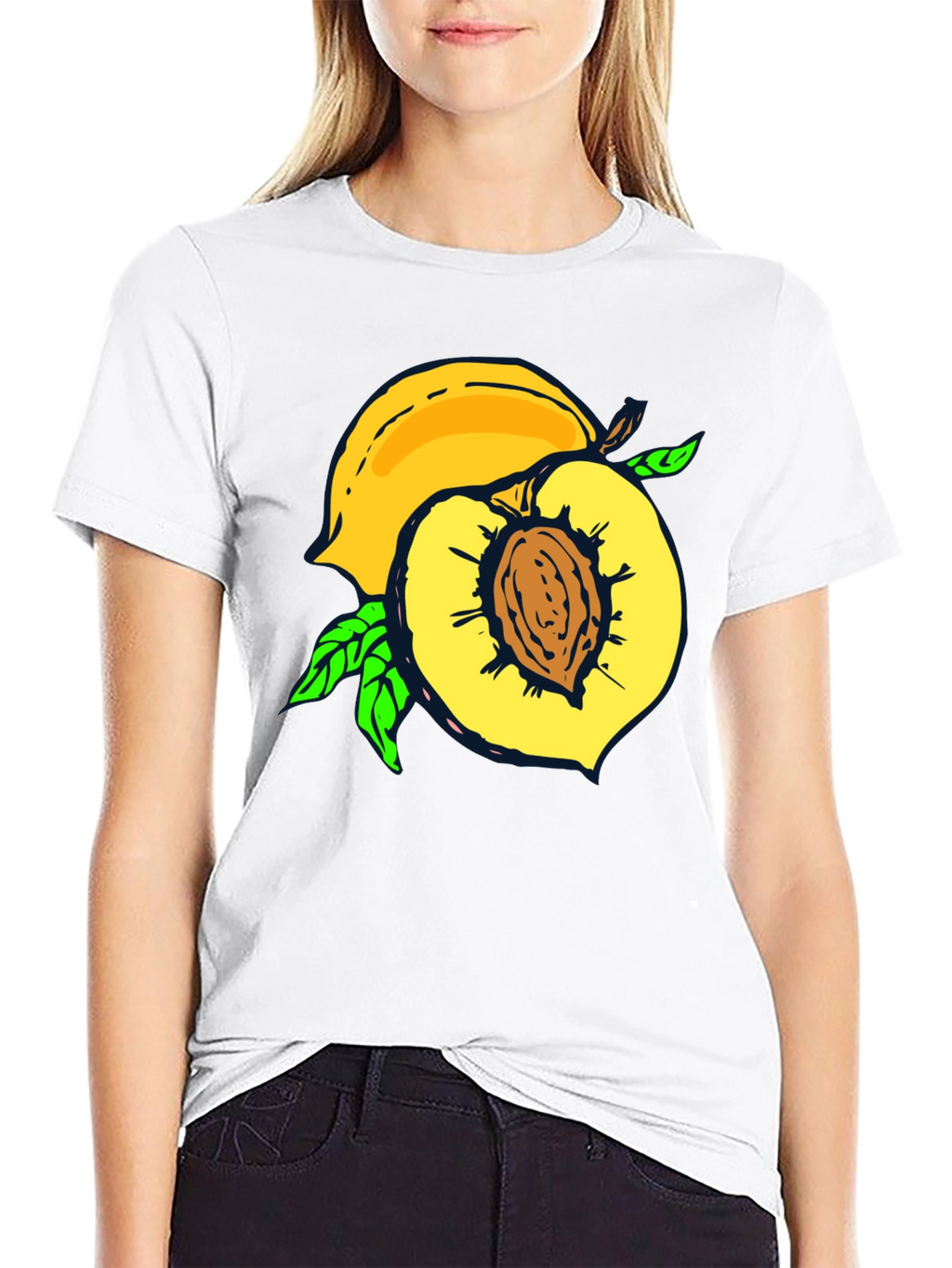 Peach Graphic Tee - Fruit Lovers Casual Black T-Shirt