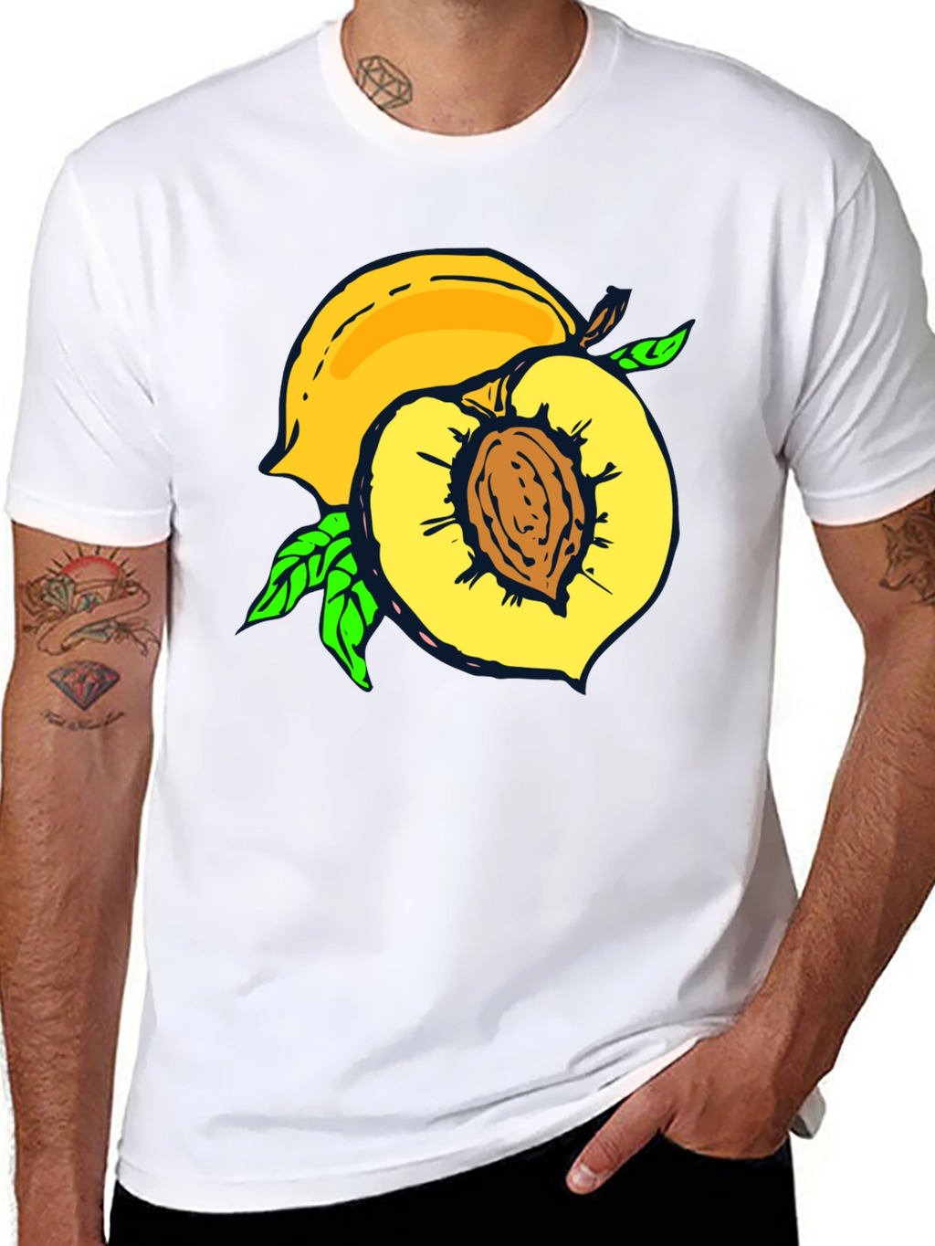 Peach Graphic Tee - Fruit Lovers Casual Black T-Shirt