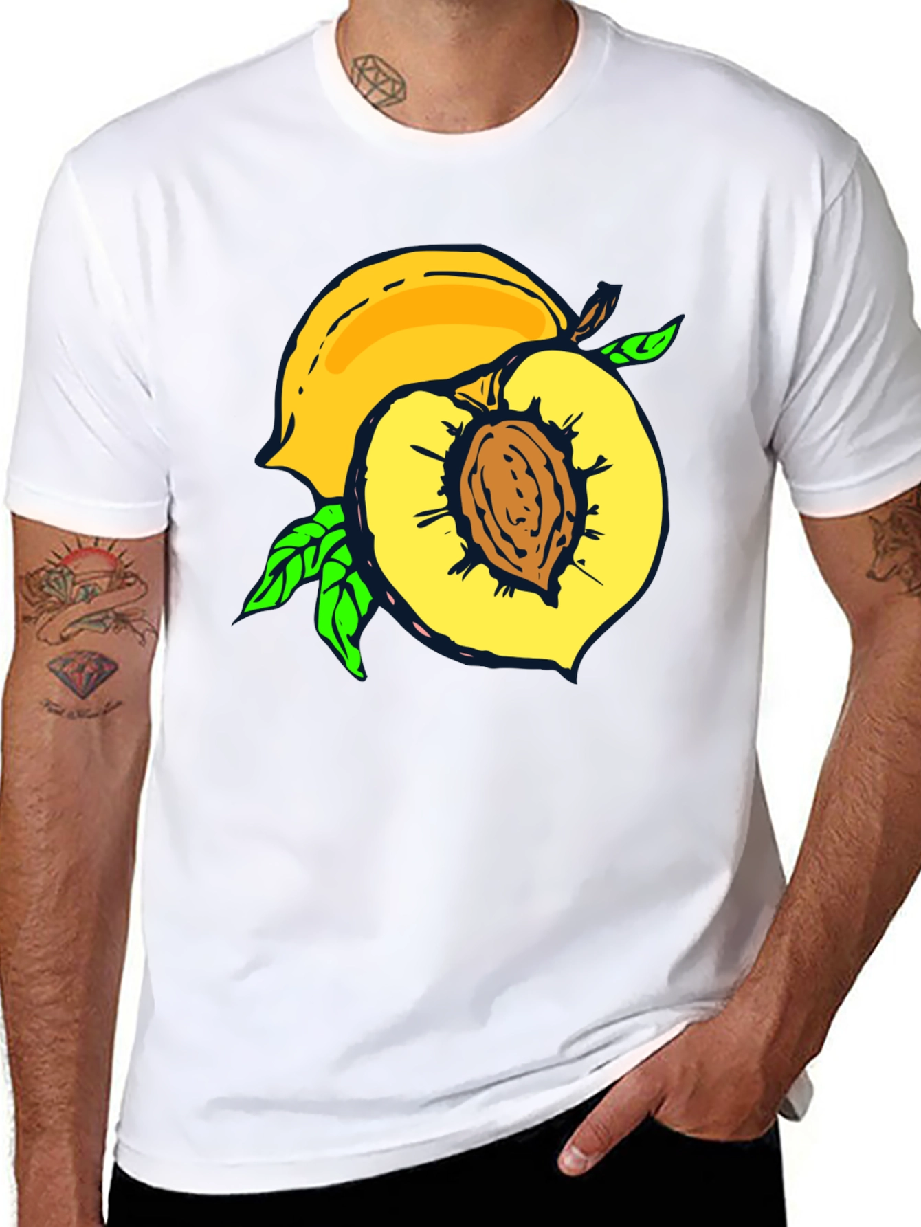 Peach Graphic Tee - Fruit Lovers Casual Black T-Shirt