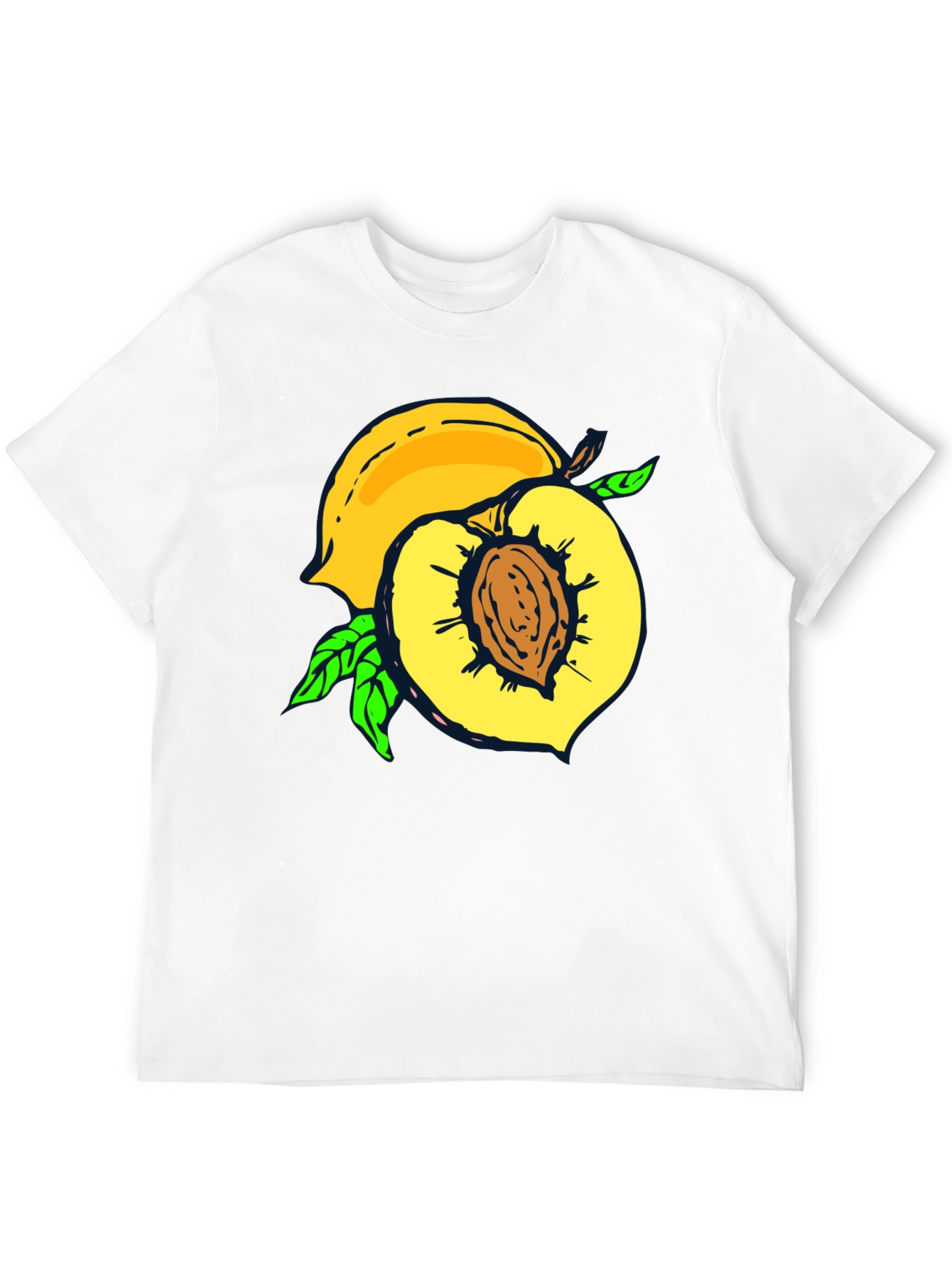 Peach Graphic Tee - Fruit Lovers Casual Black T-Shirt