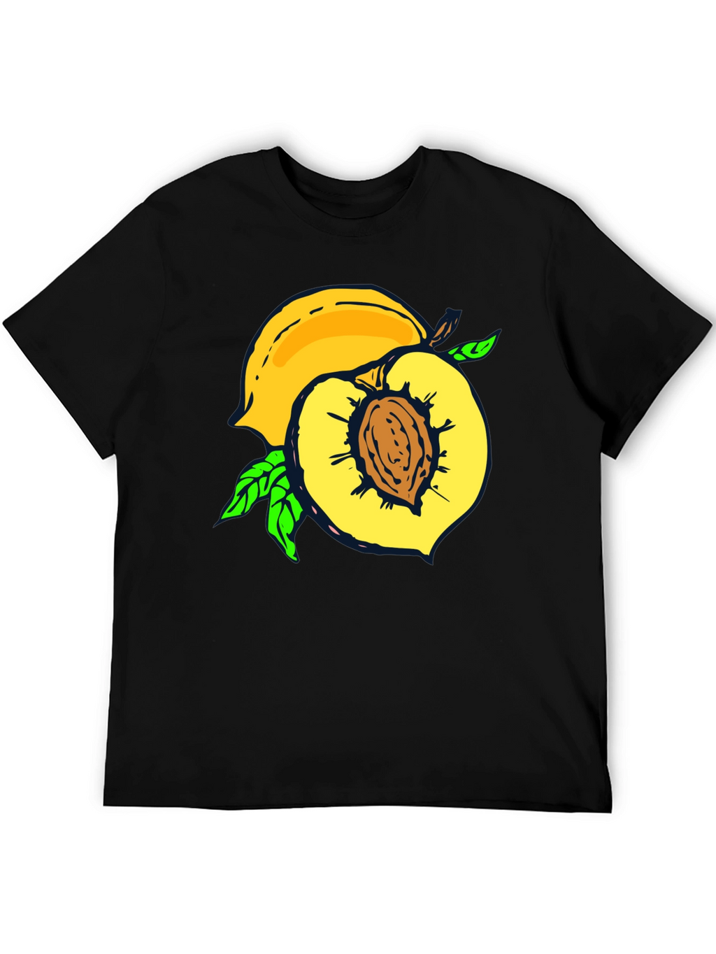 Peach Graphic Tee - Fruit Lovers Casual Black T-Shirt
