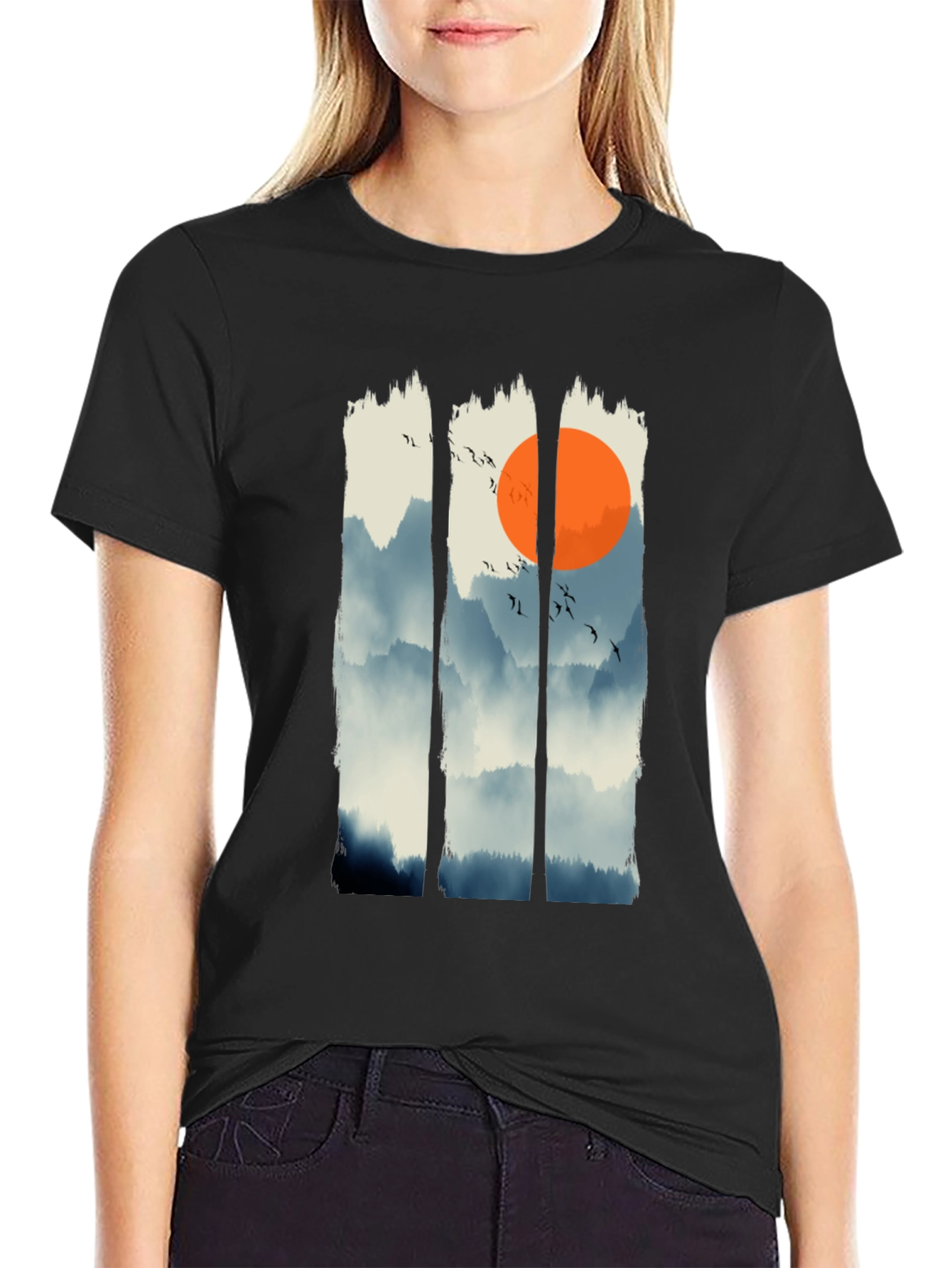 Zen Mountain Sunset Graphic Tee - Black