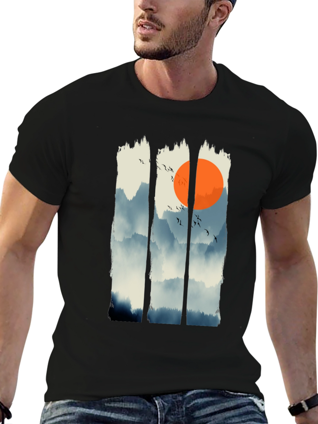 Zen Mountain Sunset Graphic Tee - Black