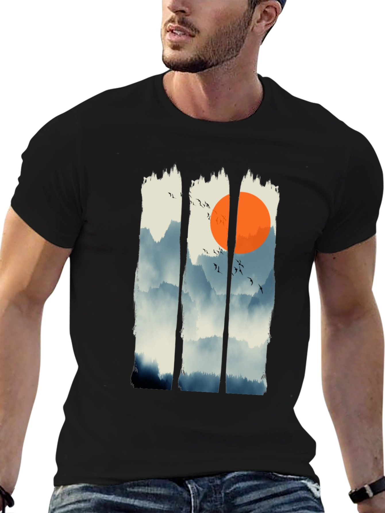 Zen Mountain Sunset Graphic Tee - Black