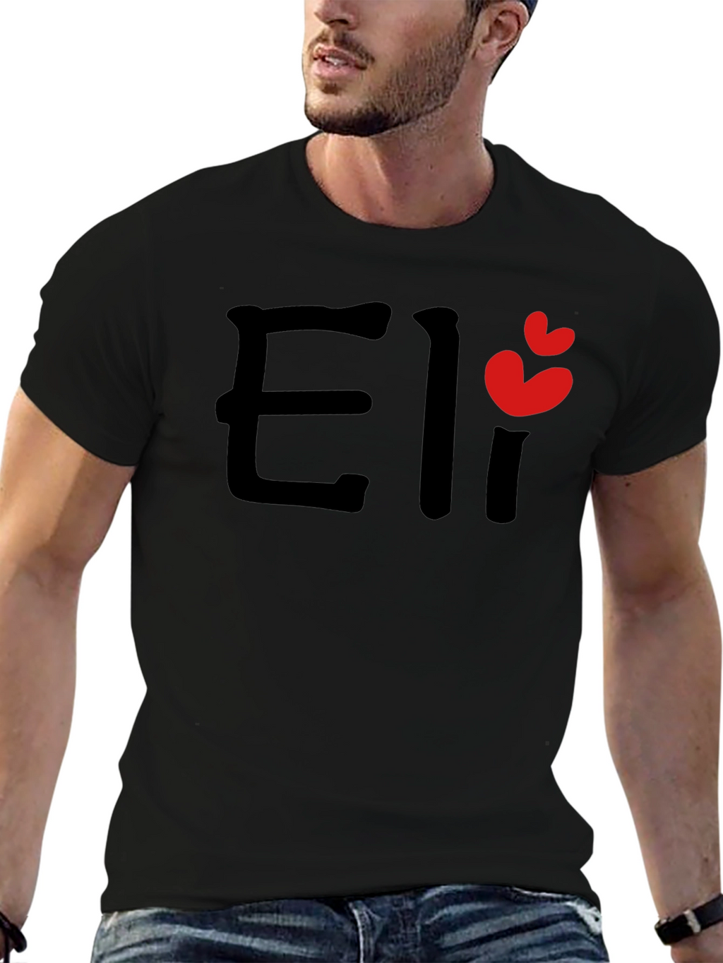 Eli Name Black T-Shirt with Heart Detail