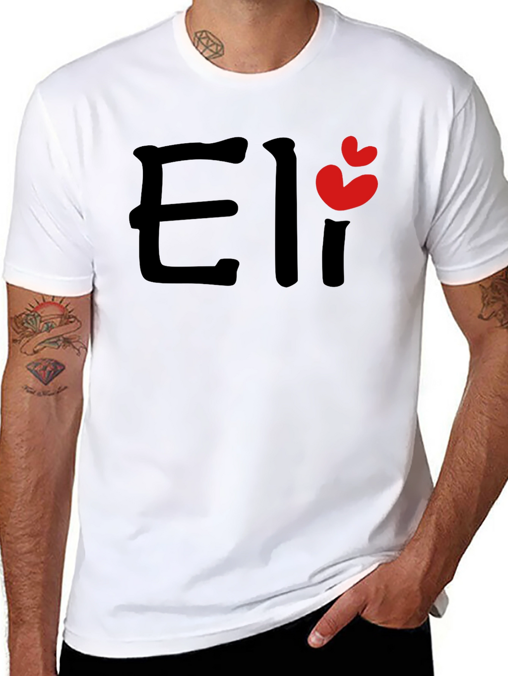 Eli Name Black T-Shirt with Heart Detail