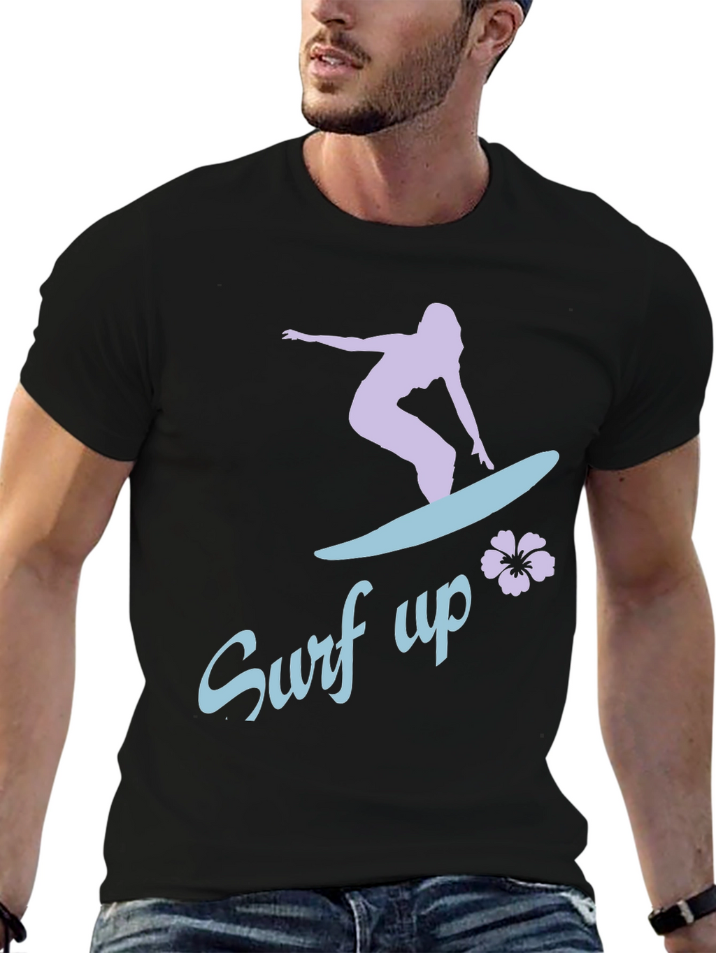 Surf Up Graphic Tee - Black Cotton Surfer Shirt