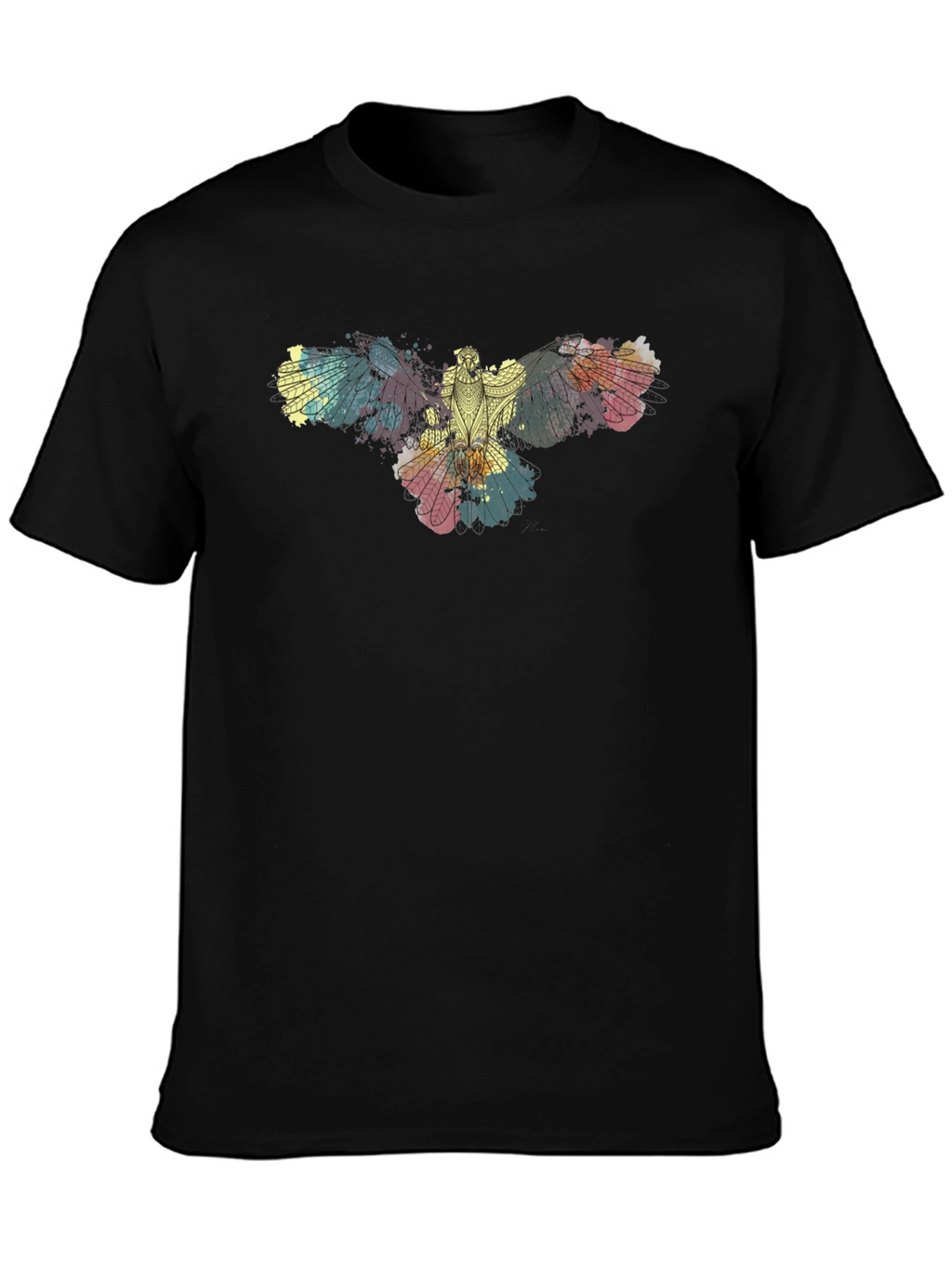 Abstract Bird Print Black T-Shirt