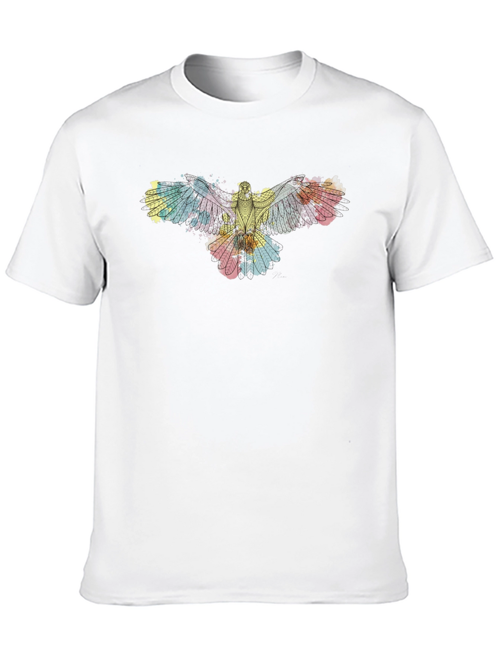 Abstract Bird Print Black T-Shirt