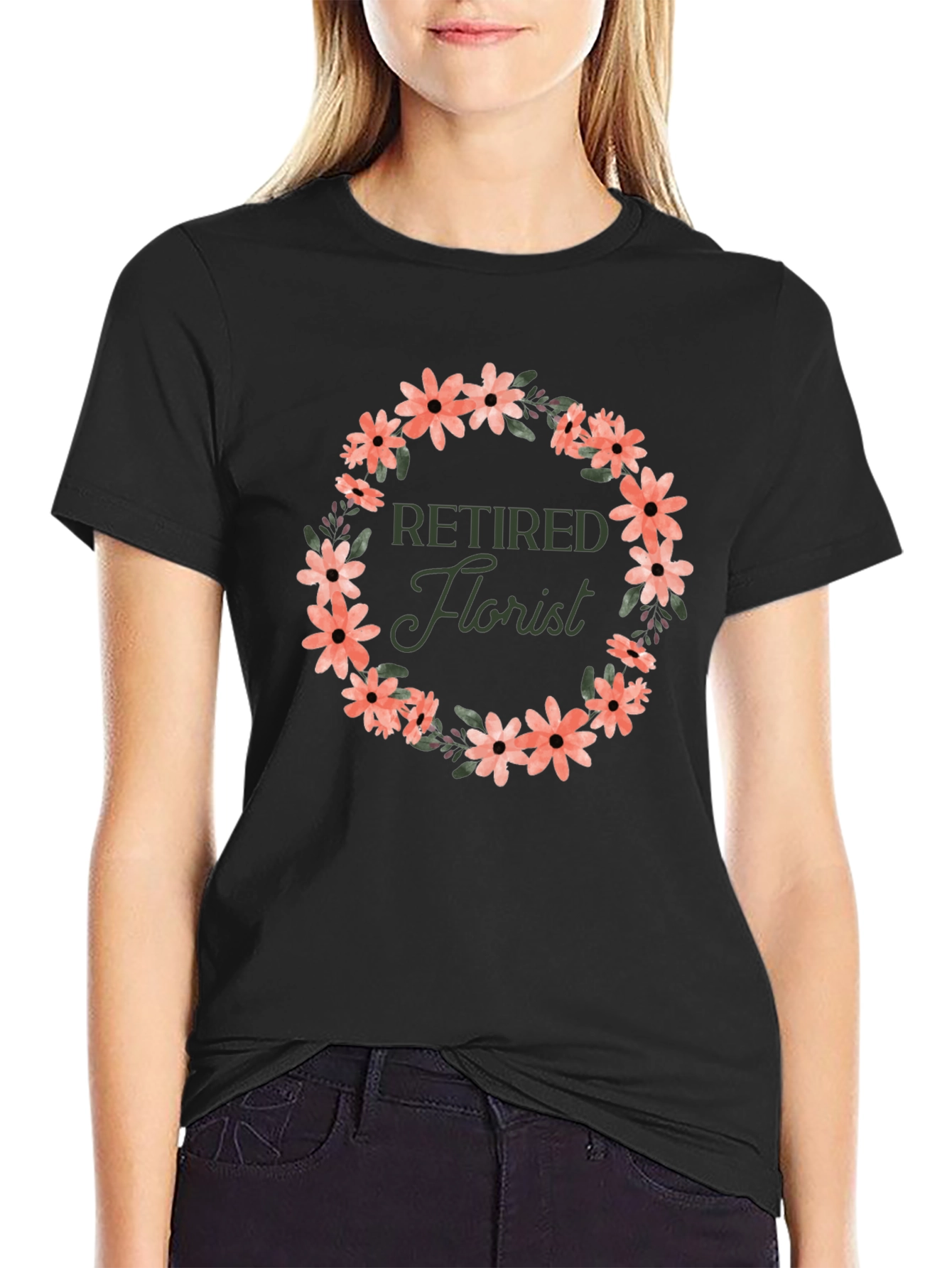 Retired Florist Flower Wreath Graphic T-Shirt