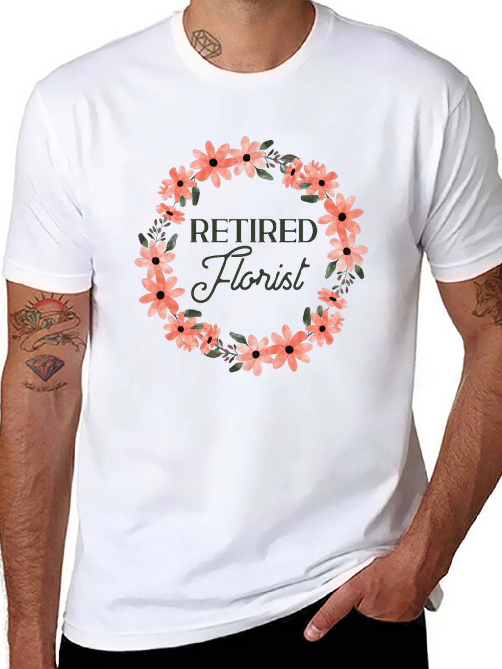 Retired Florist Flower Wreath Graphic T-Shirt