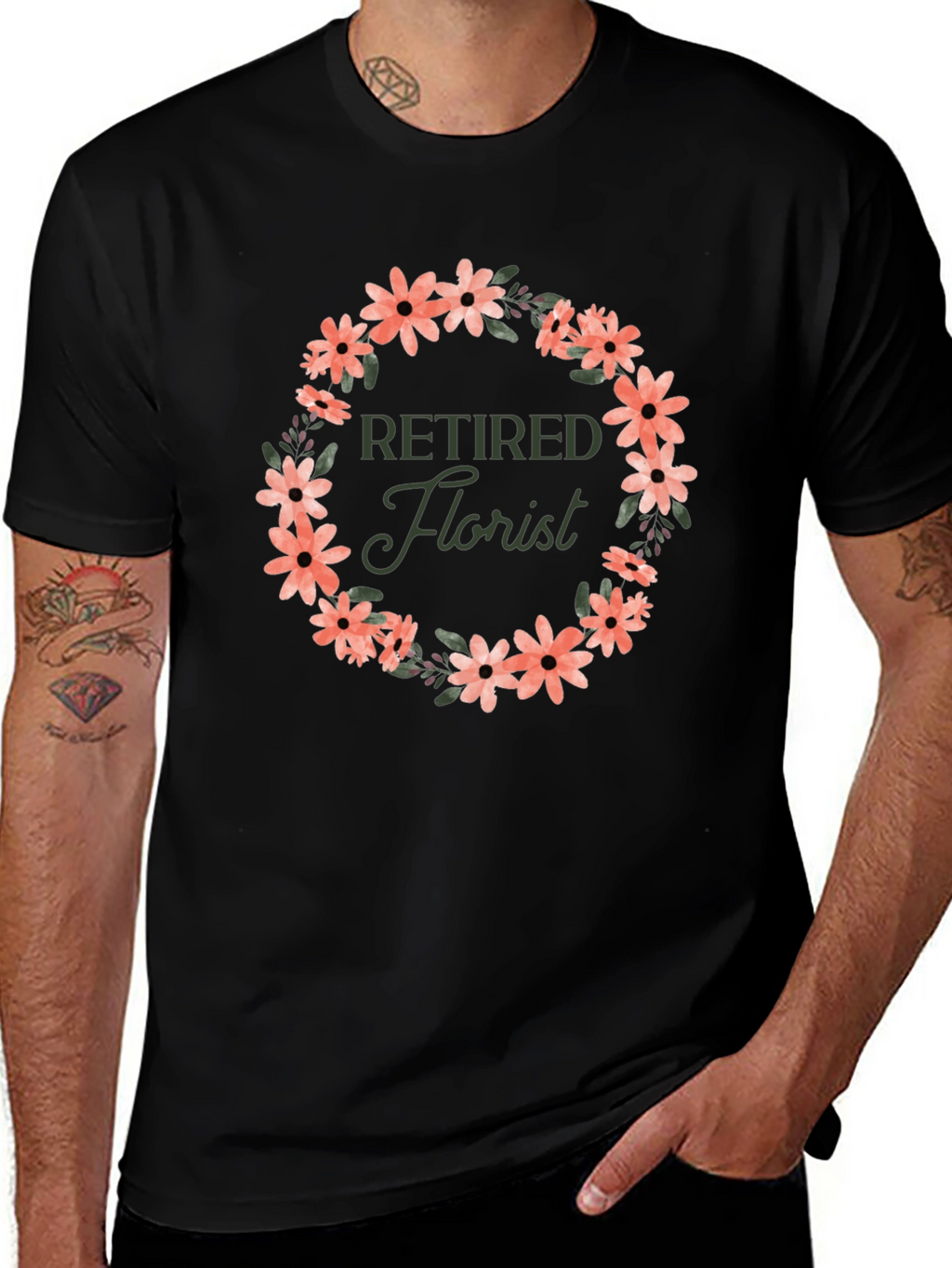 Retired Florist Flower Wreath Graphic T-Shirt
