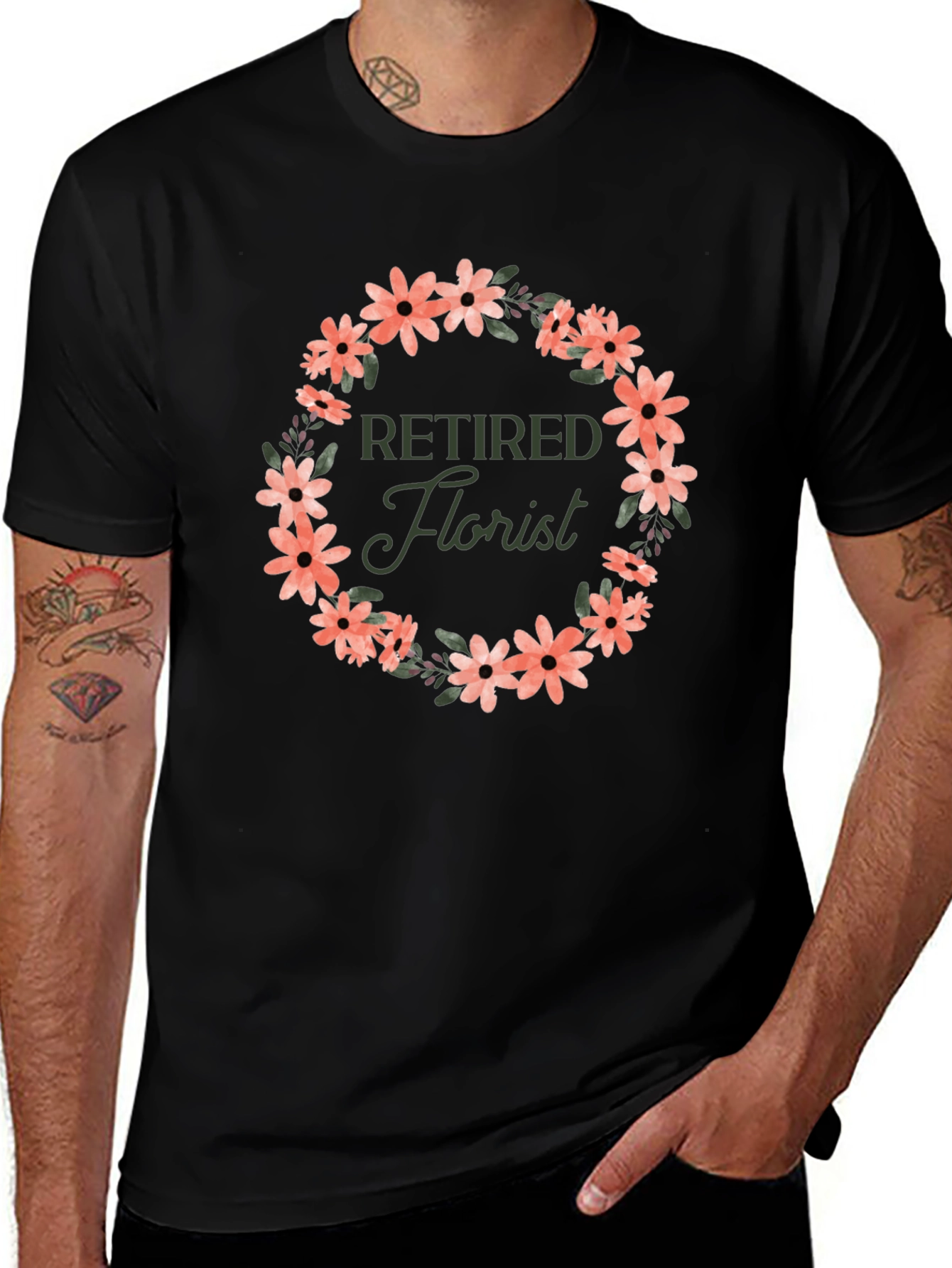 Retired Florist Flower Wreath Graphic T-Shirt