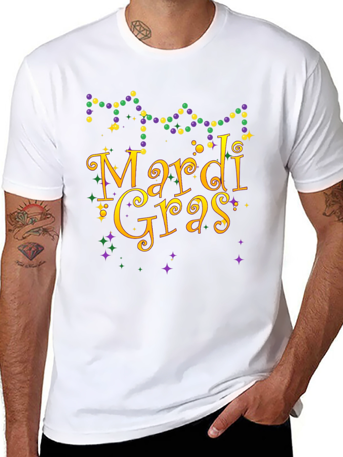 Mardi Gras T-Shirt Beads Gold Purple Green Graphic Tee