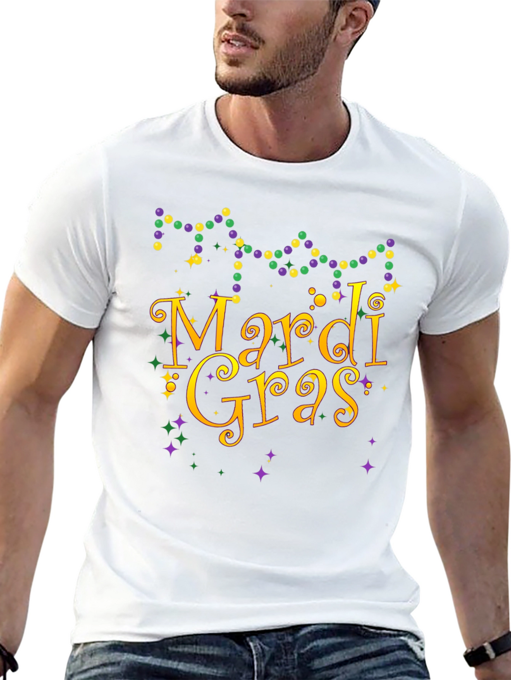 Mardi Gras T-Shirt Beads Gold Purple Green Graphic Tee