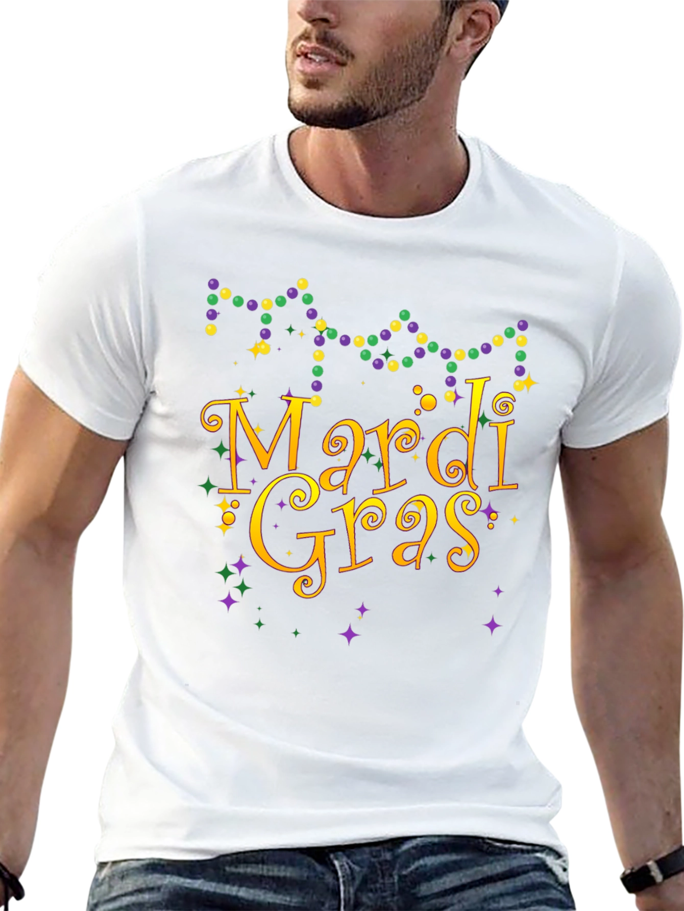 Mardi Gras T-Shirt Beads Gold Purple Green Graphic Tee