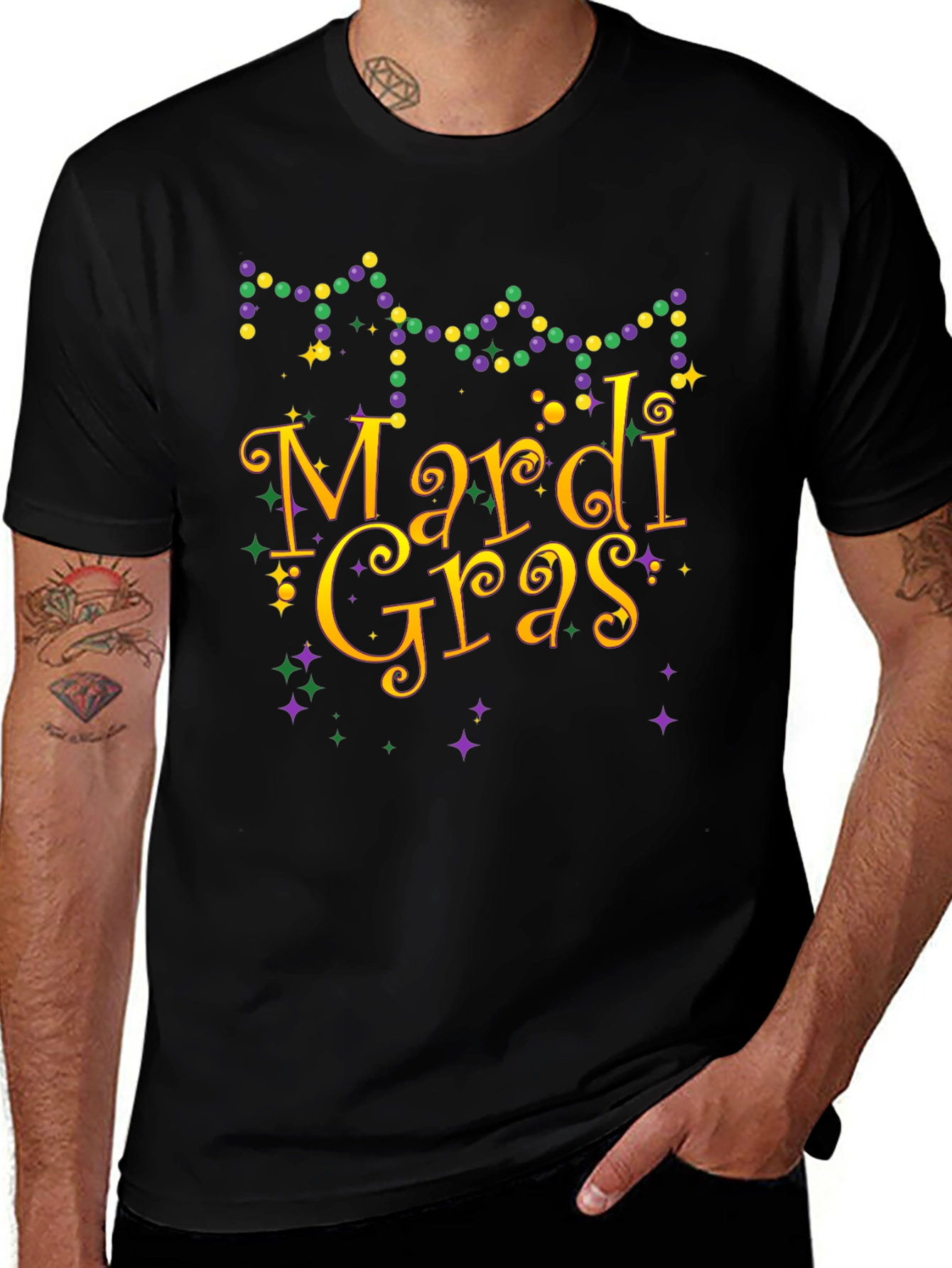 Mardi Gras T-Shirt Beads Gold Purple Green Graphic Tee