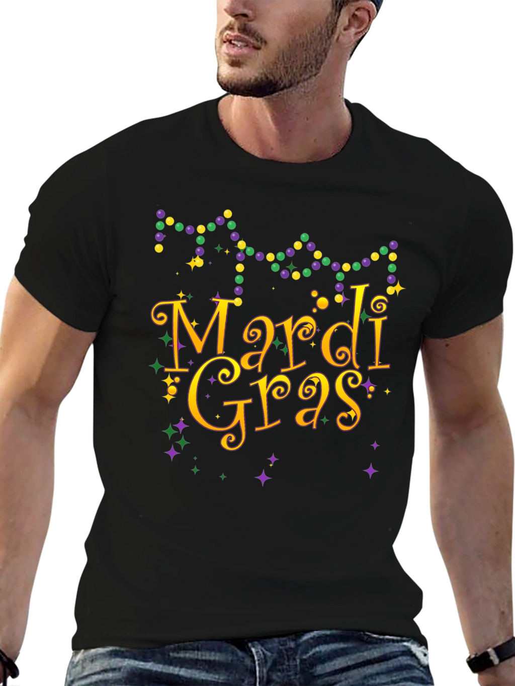 Mardi Gras T-Shirt Beads Gold Purple Green Graphic Tee