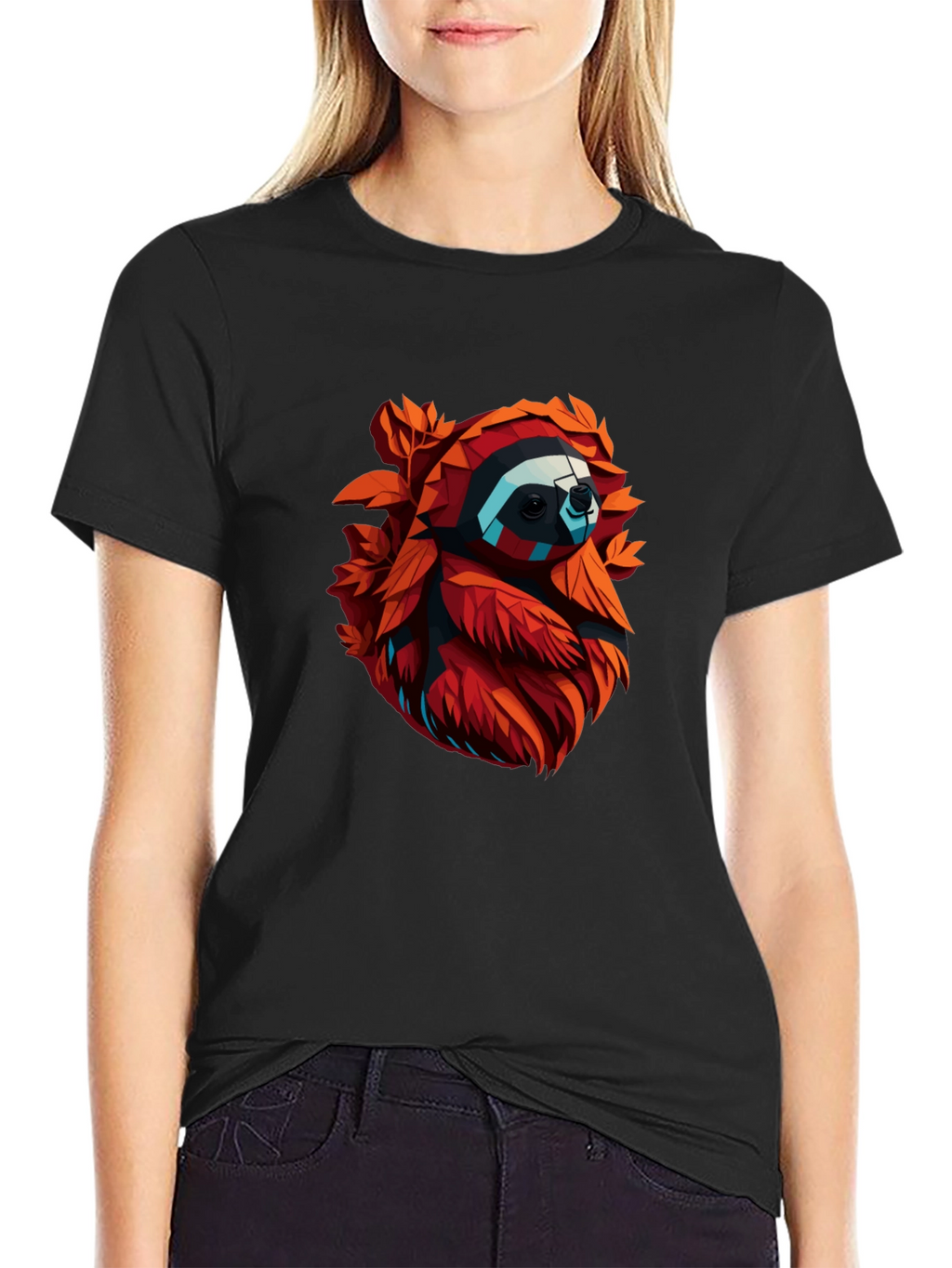 Geometric Sloth Graphic Tee - Cool Mens Black T-Shirt