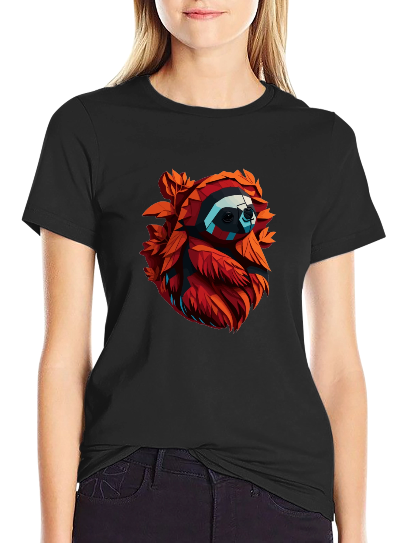 Geometric Sloth Graphic Tee - Cool Mens Black T-Shirt