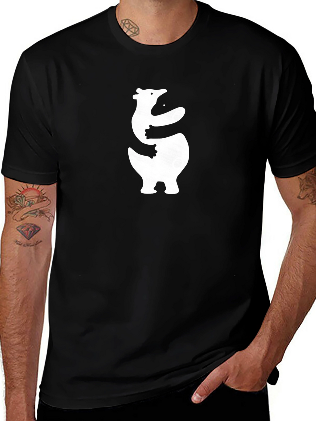 Yin Yang Bear Hug Black T-Shirt
