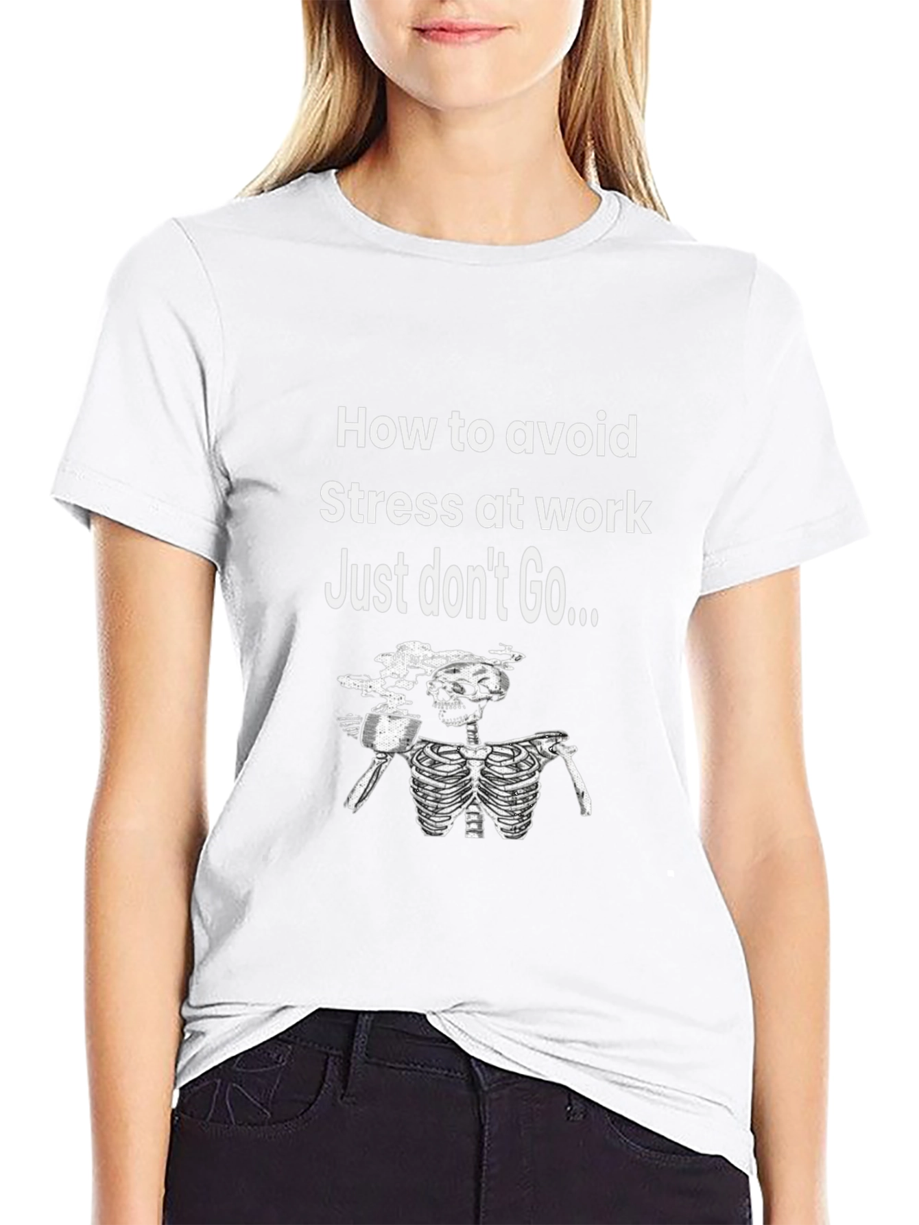 Funny Avoid Stress Skeleton Graphic T-Shirt