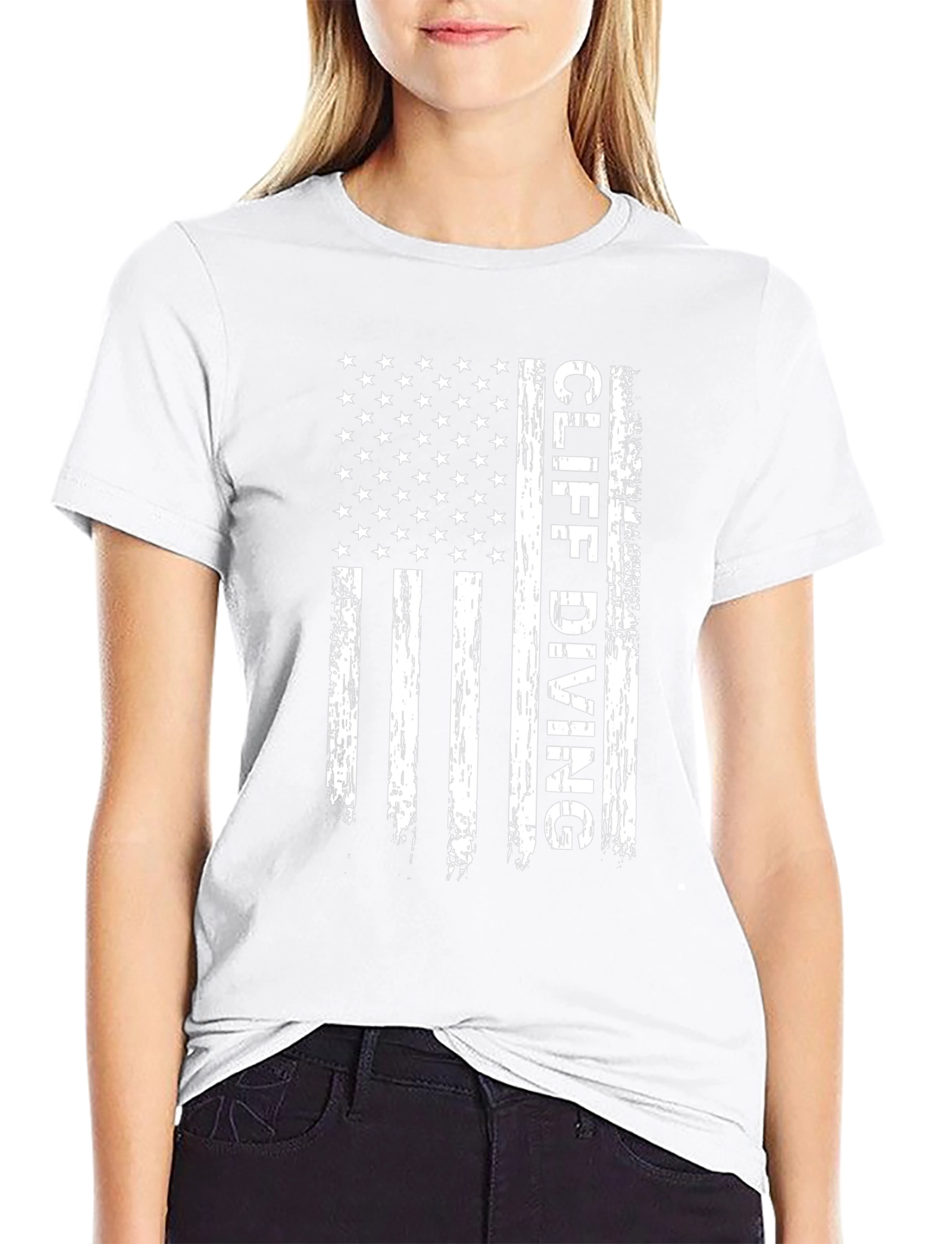 Cliff Diving American Flag Graphic T-Shirt