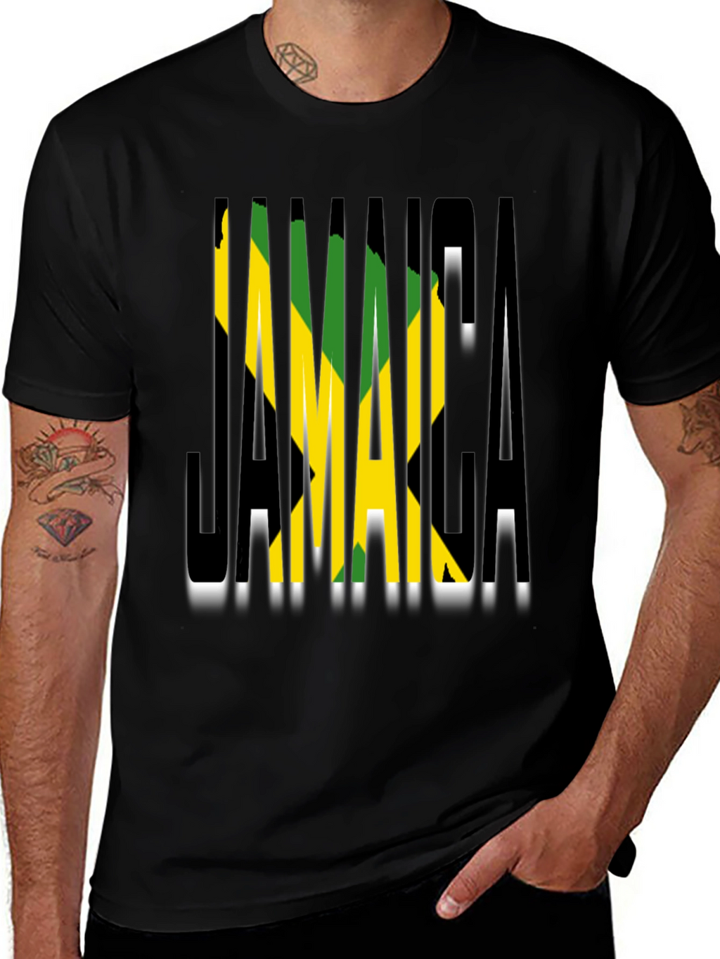 Jamaica Flag T-Shirt - Black Cotton Graphic Tee