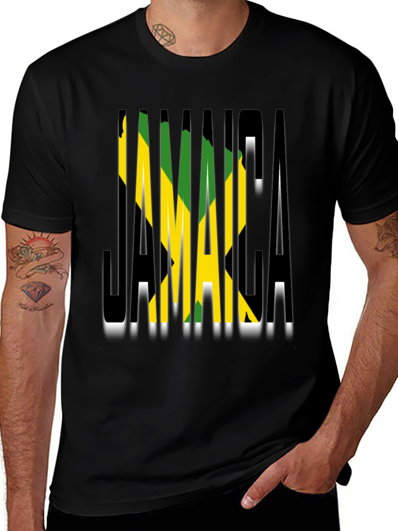 Jamaica Flag T-Shirt - Black Cotton Graphic Tee