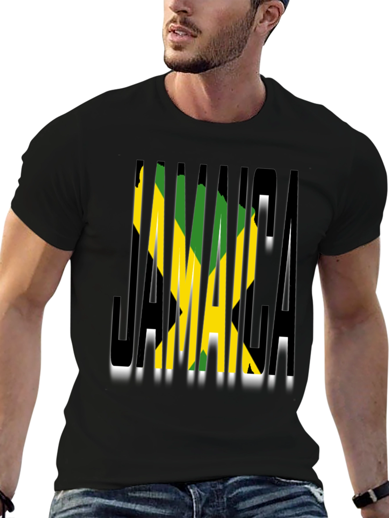 Jamaica Flag T-Shirt - Black Cotton Graphic Tee