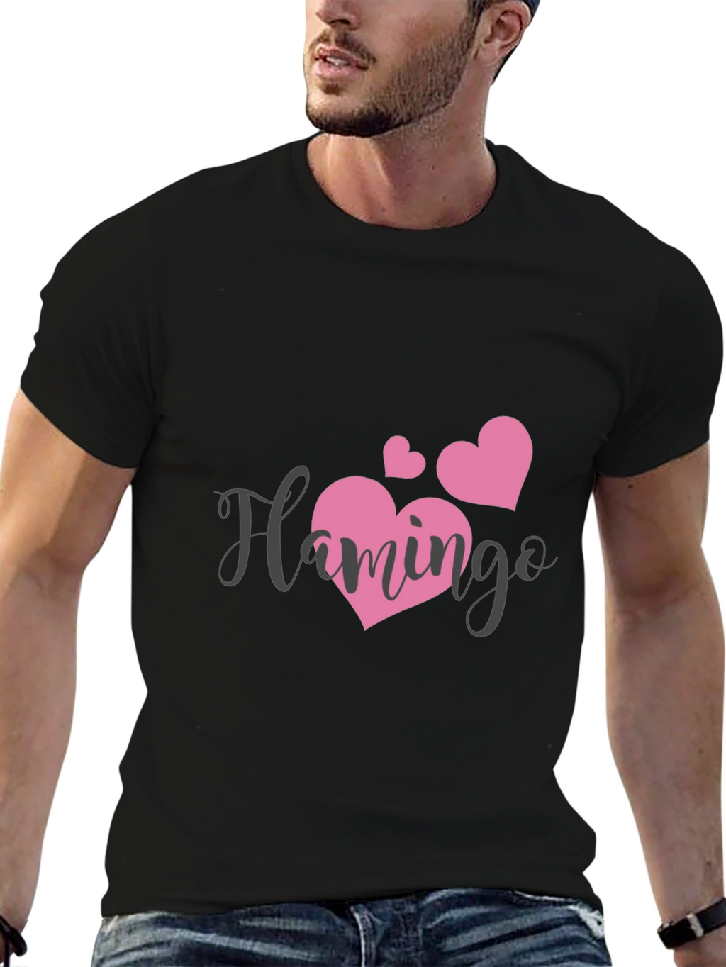 Black Flamingo Heart Graphic Tee