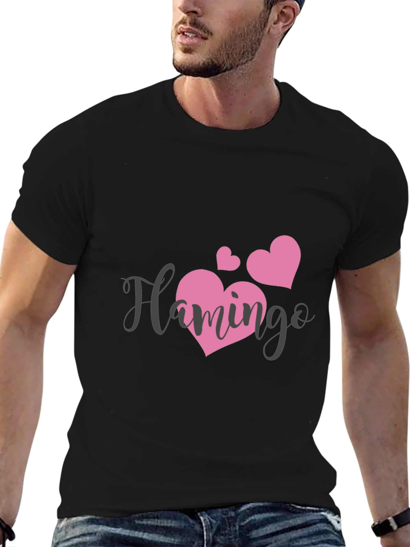 Black Flamingo Heart Graphic Tee