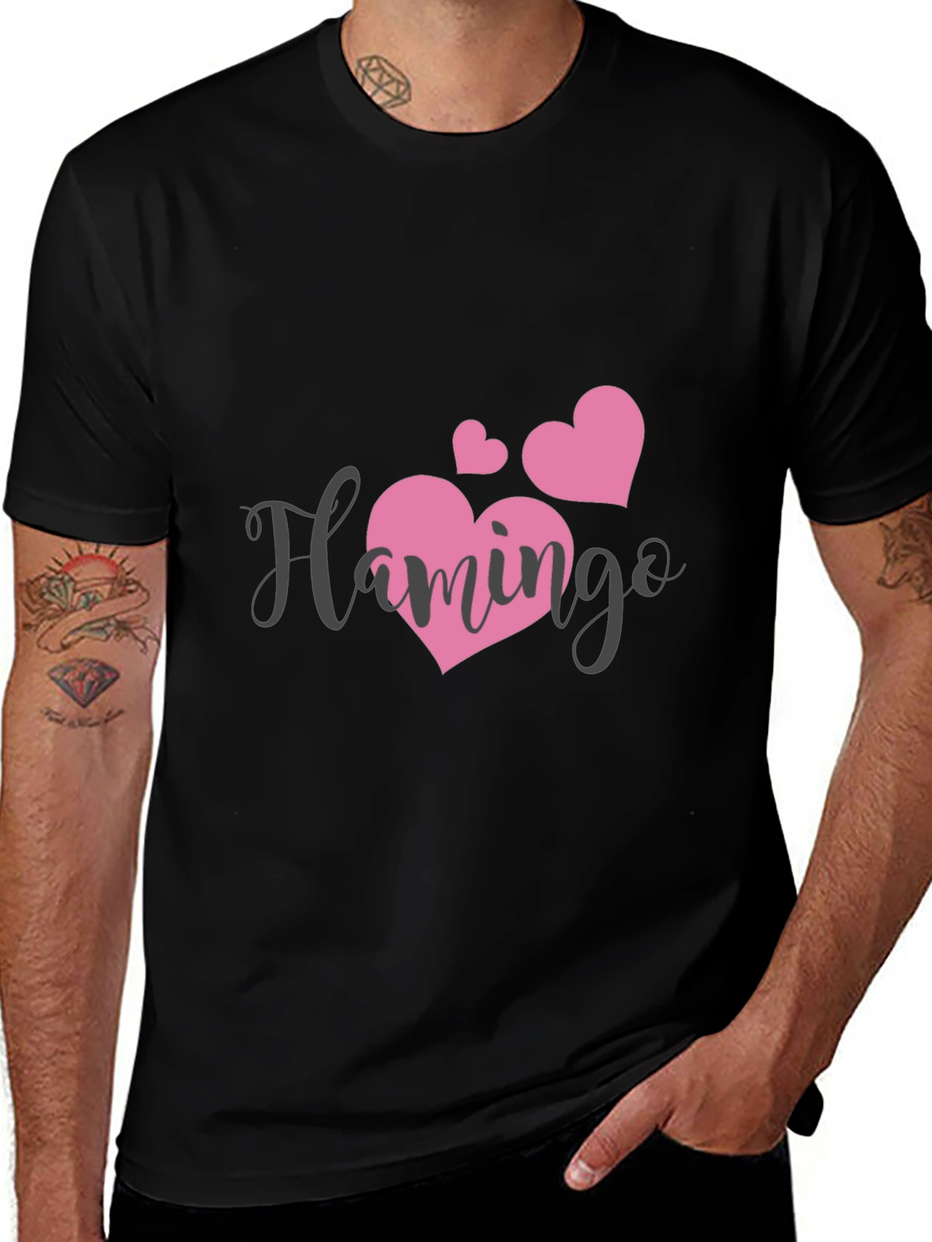 Black Flamingo Heart Graphic Tee