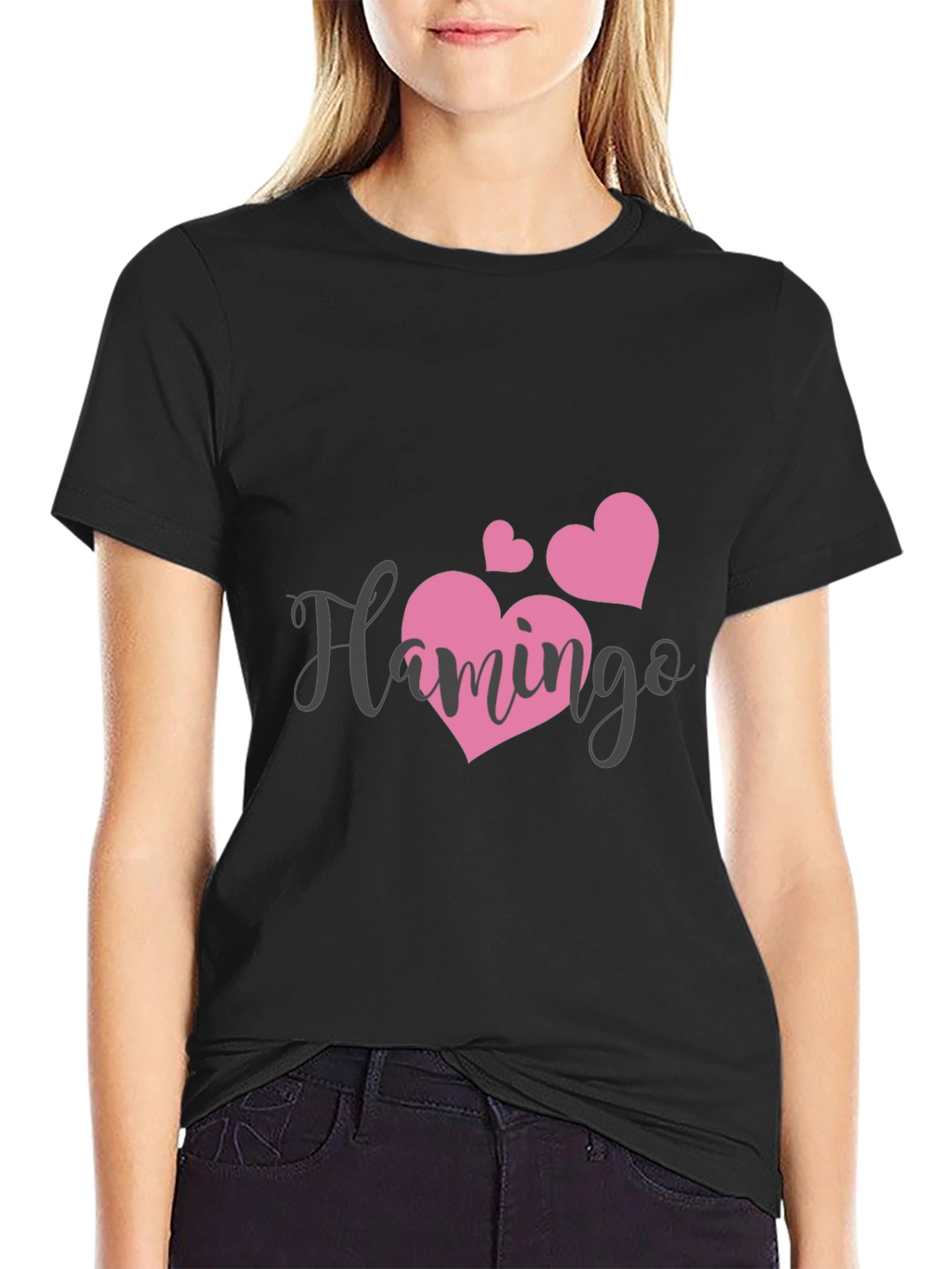 Black Flamingo Heart Graphic Tee