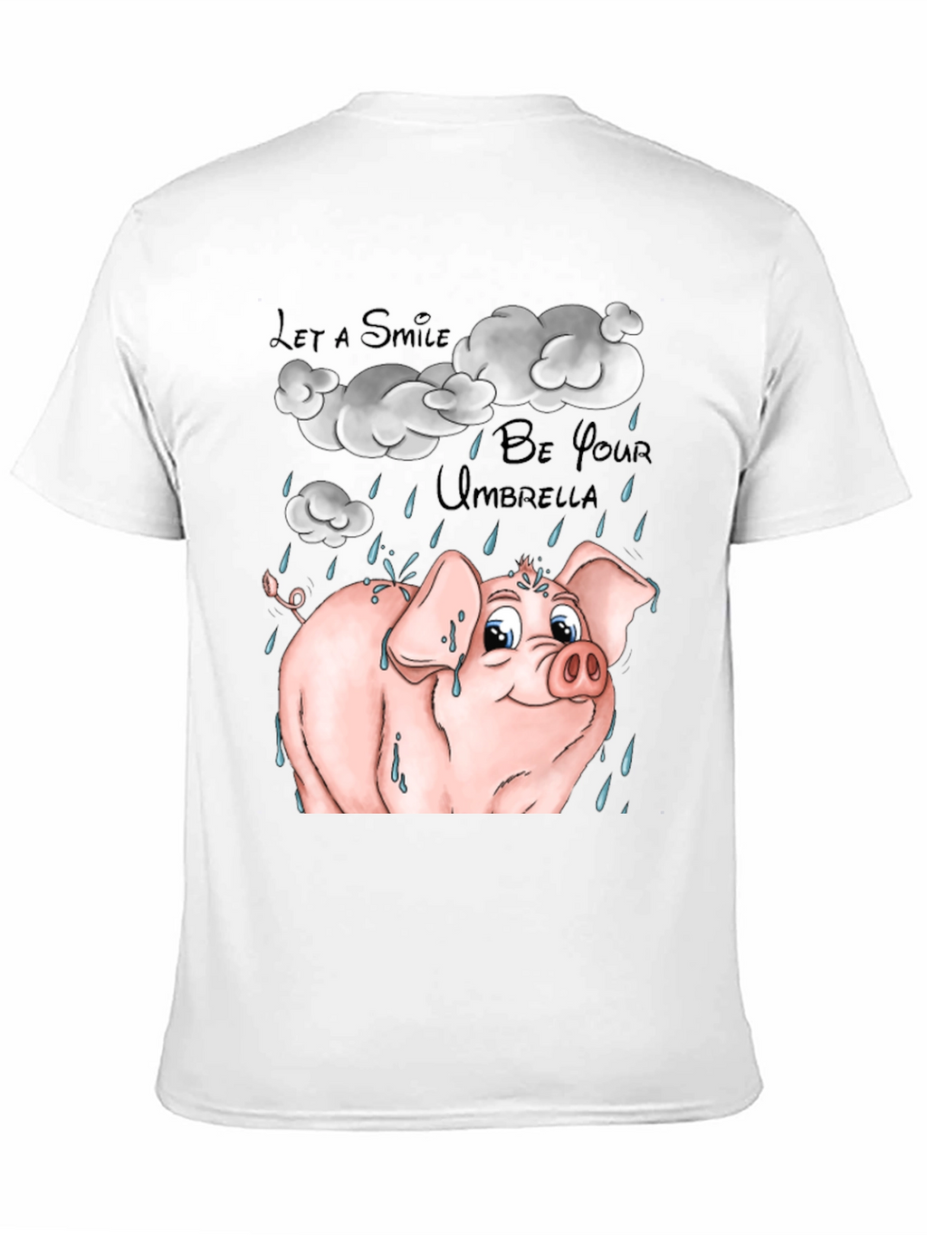 Smiling Pig in Rain Black Graphic T-Shirt