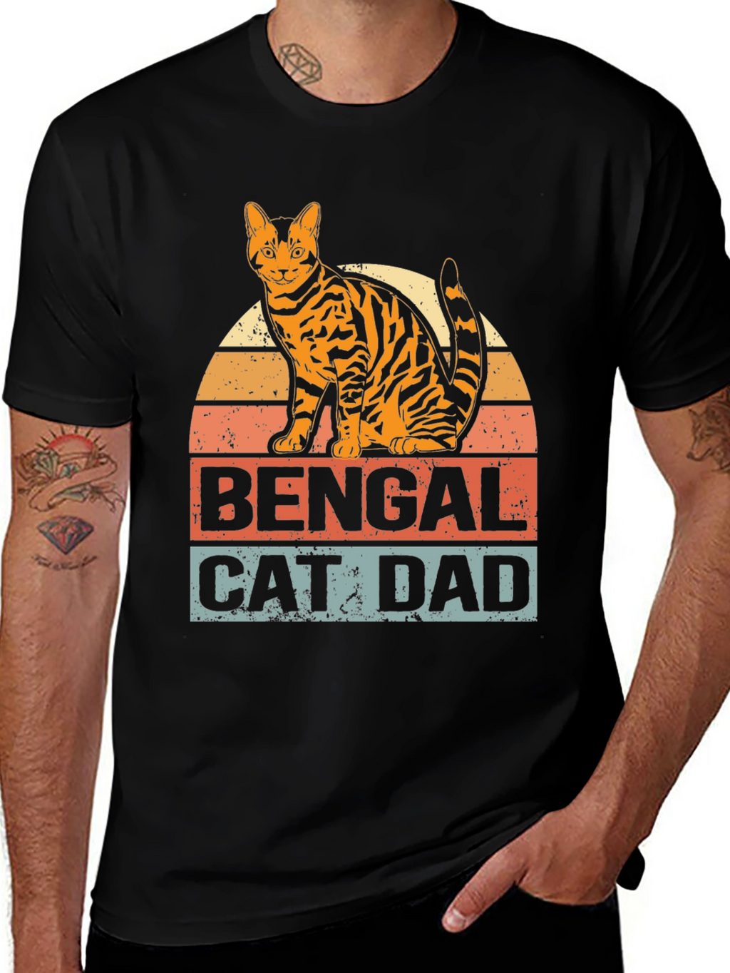 Bengal Cat Dad Graphic T-Shirt - Mens Black Tee