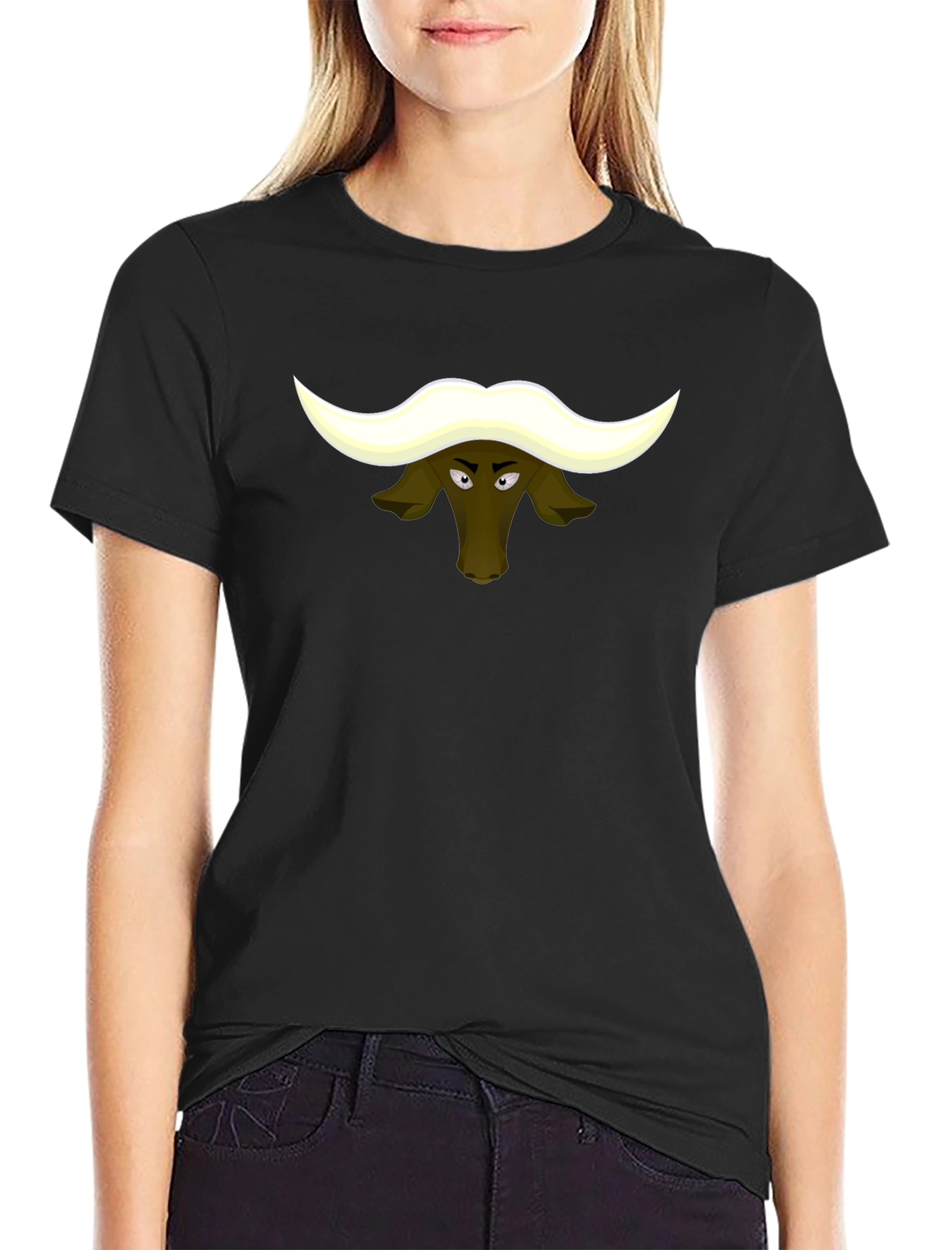 Cartoon Buffalo Graphic Tee - Black