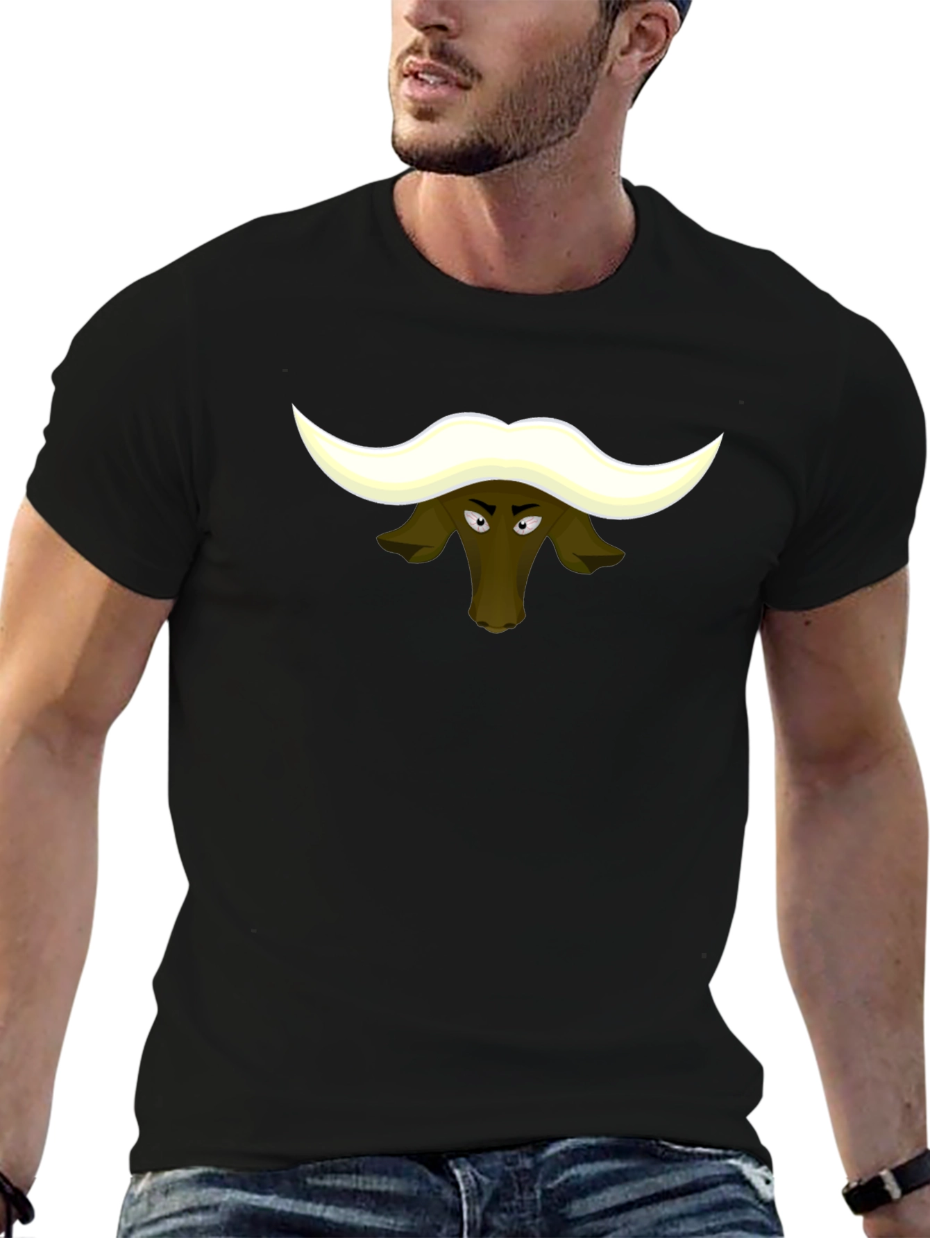 Cartoon Buffalo Graphic Tee - Black