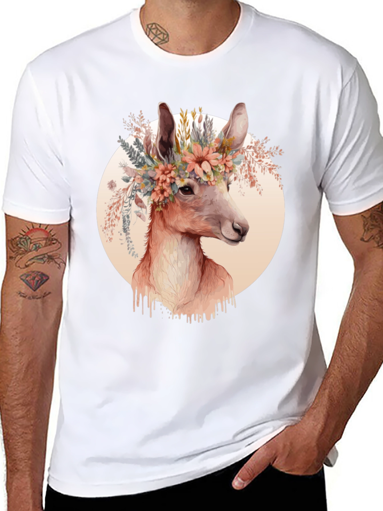 Floral Deer Graphic Tee - Trendy Unisex Shirt